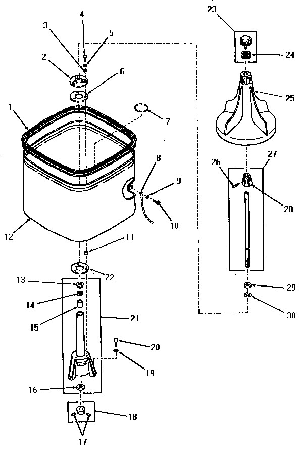 02 - AGITATOR, WASH TUB AND AGITATOR POST
