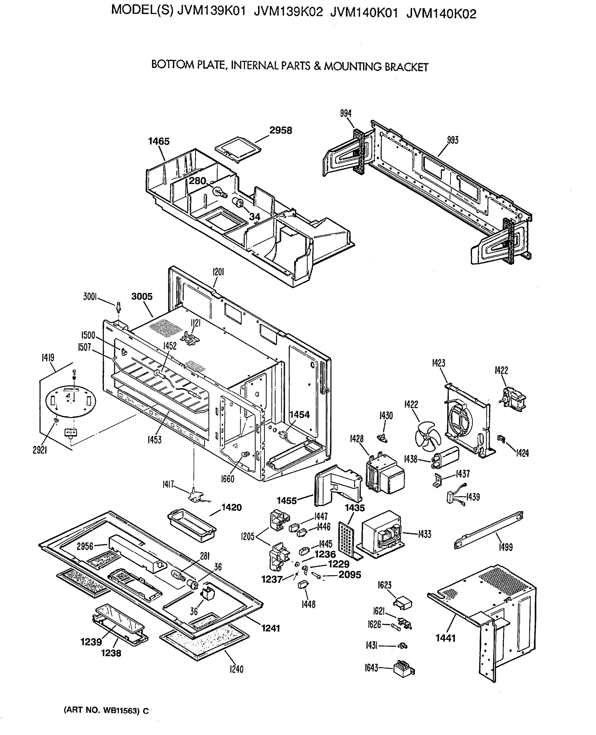 BOTTOM PLATE, INTERNAL PARTS & MOUNTING BRACKET