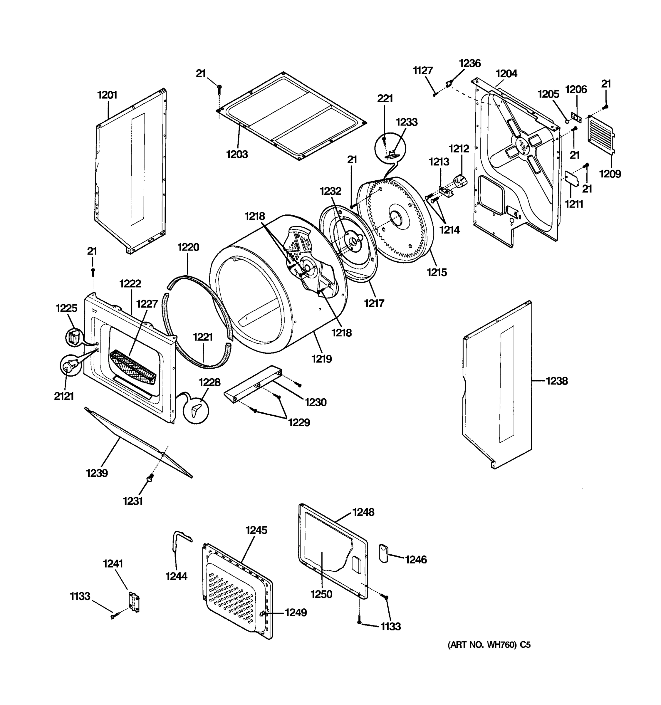 DRYER CABINET, DRUM & HEATER