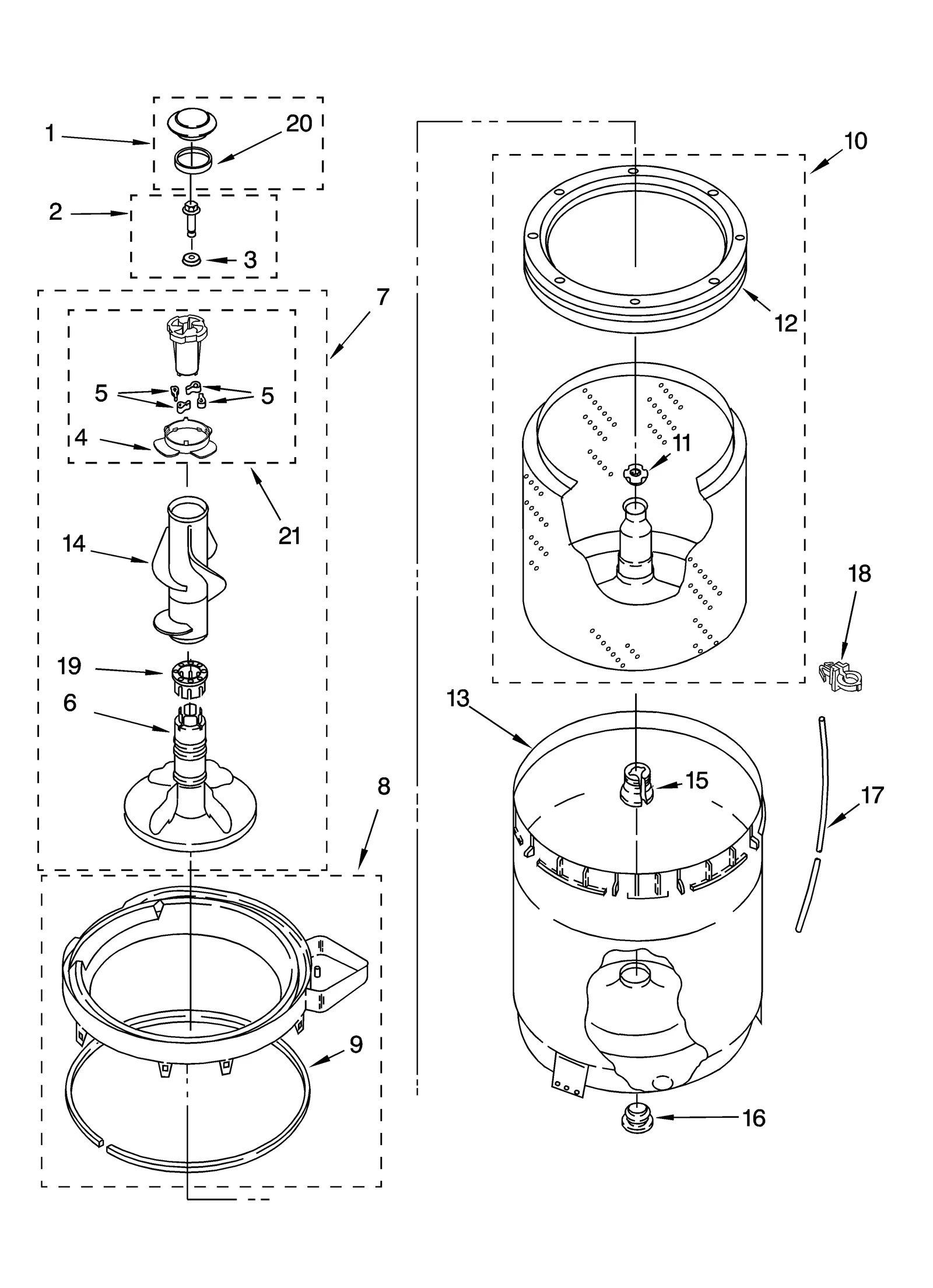 AGITATOR, BASKET AND TUB PARTS