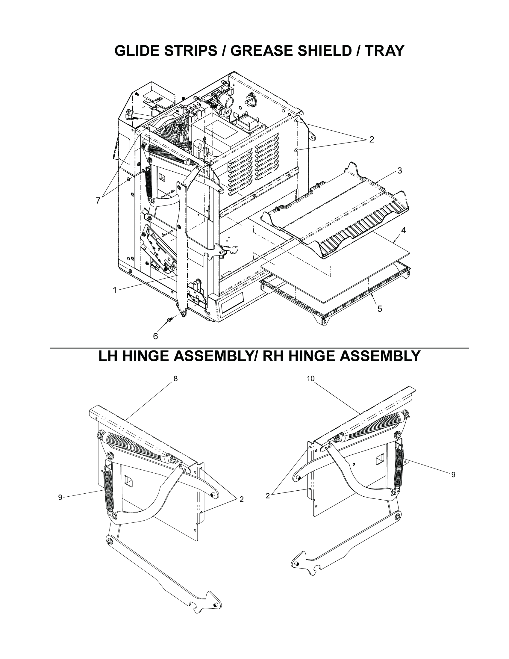 GLIDE STRIPS / ANTENNA SHIELD / TRAY / LH & RH HINGE ASSEMBLY