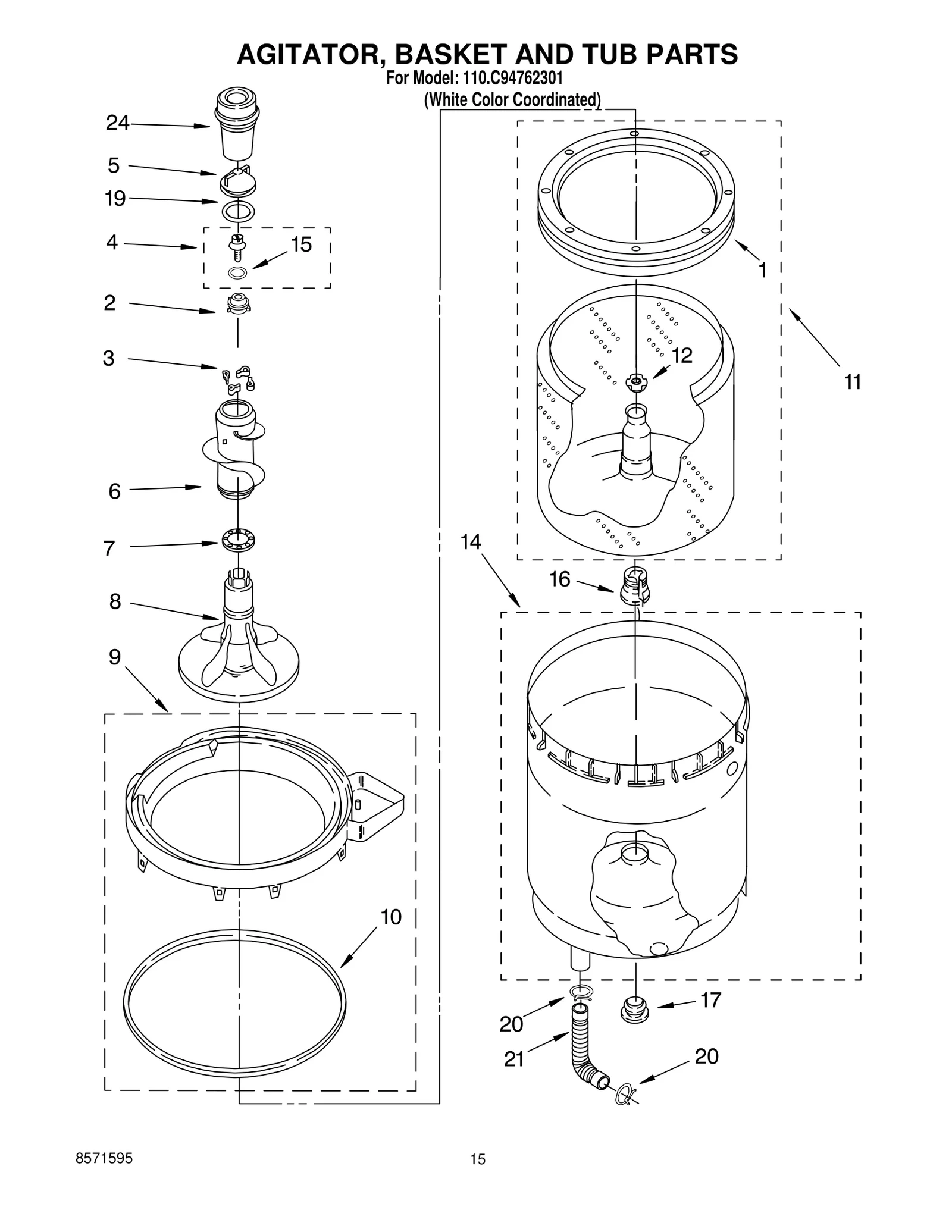 AGITATOR, BASKET AND TUB PARTS