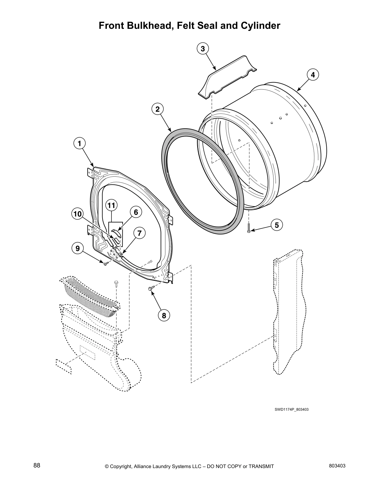 Front Bulkhead, Felt Seal and Cylinder