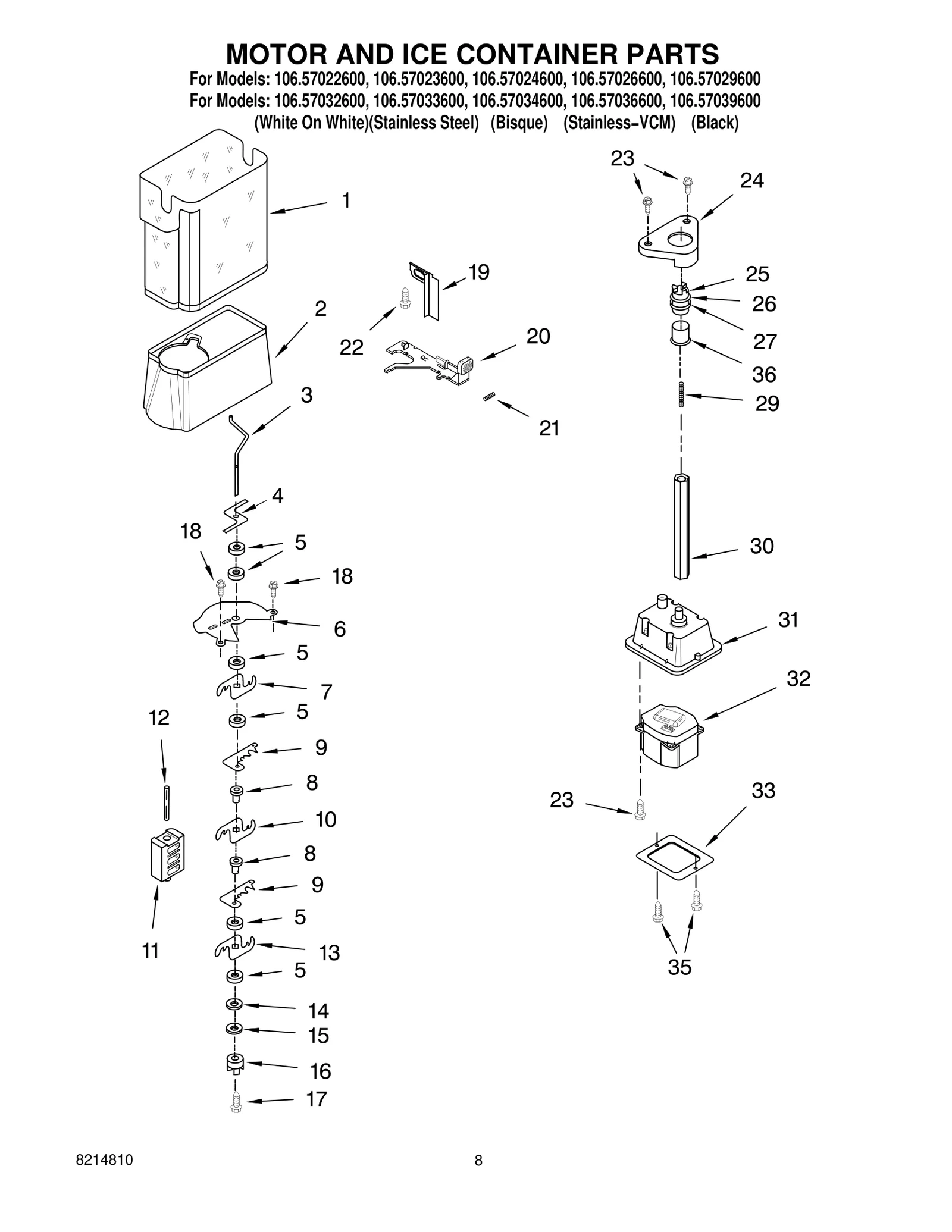MOTOR AND ICE CONTAINER PARTS