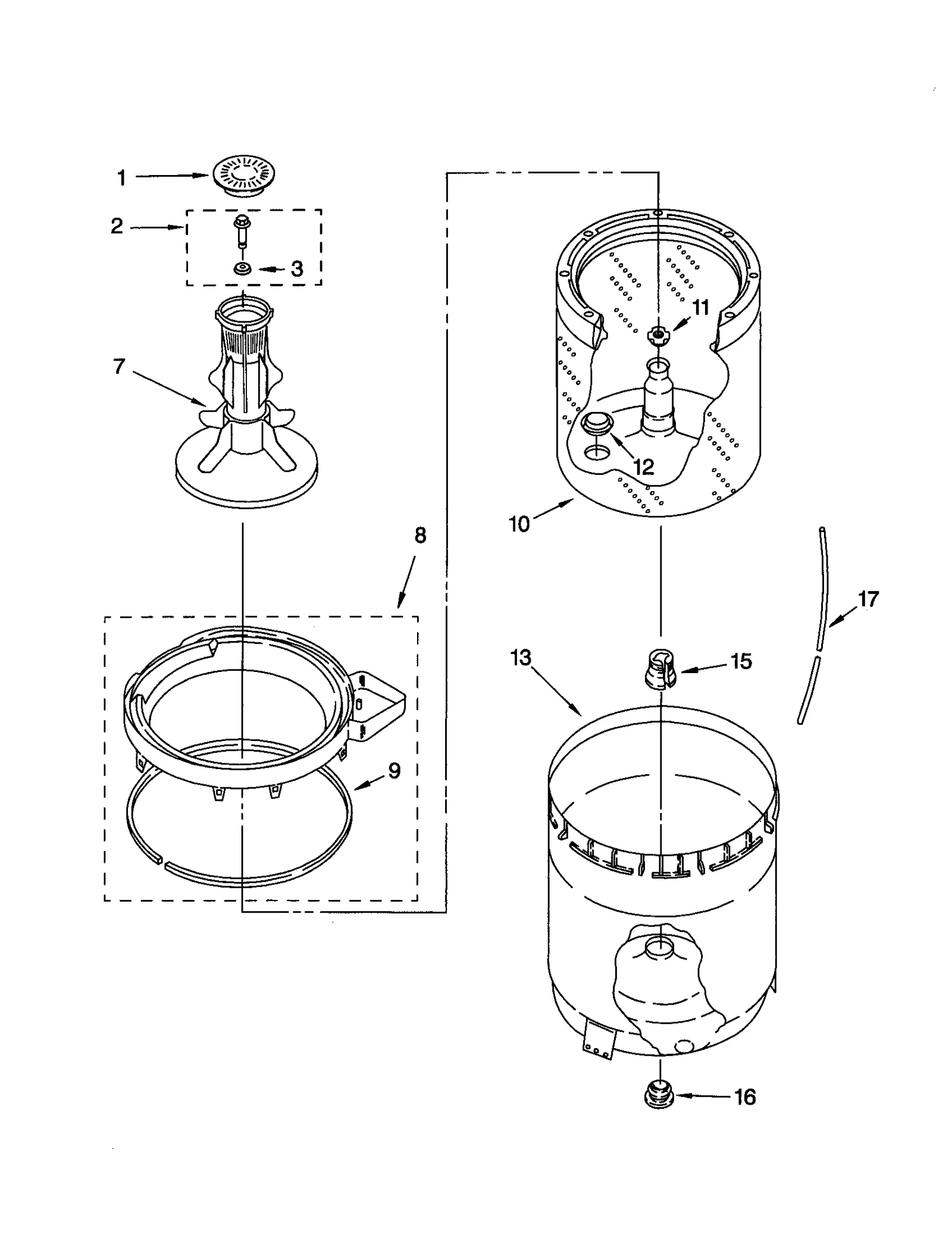 AGITATOR, BASKET AND TUB