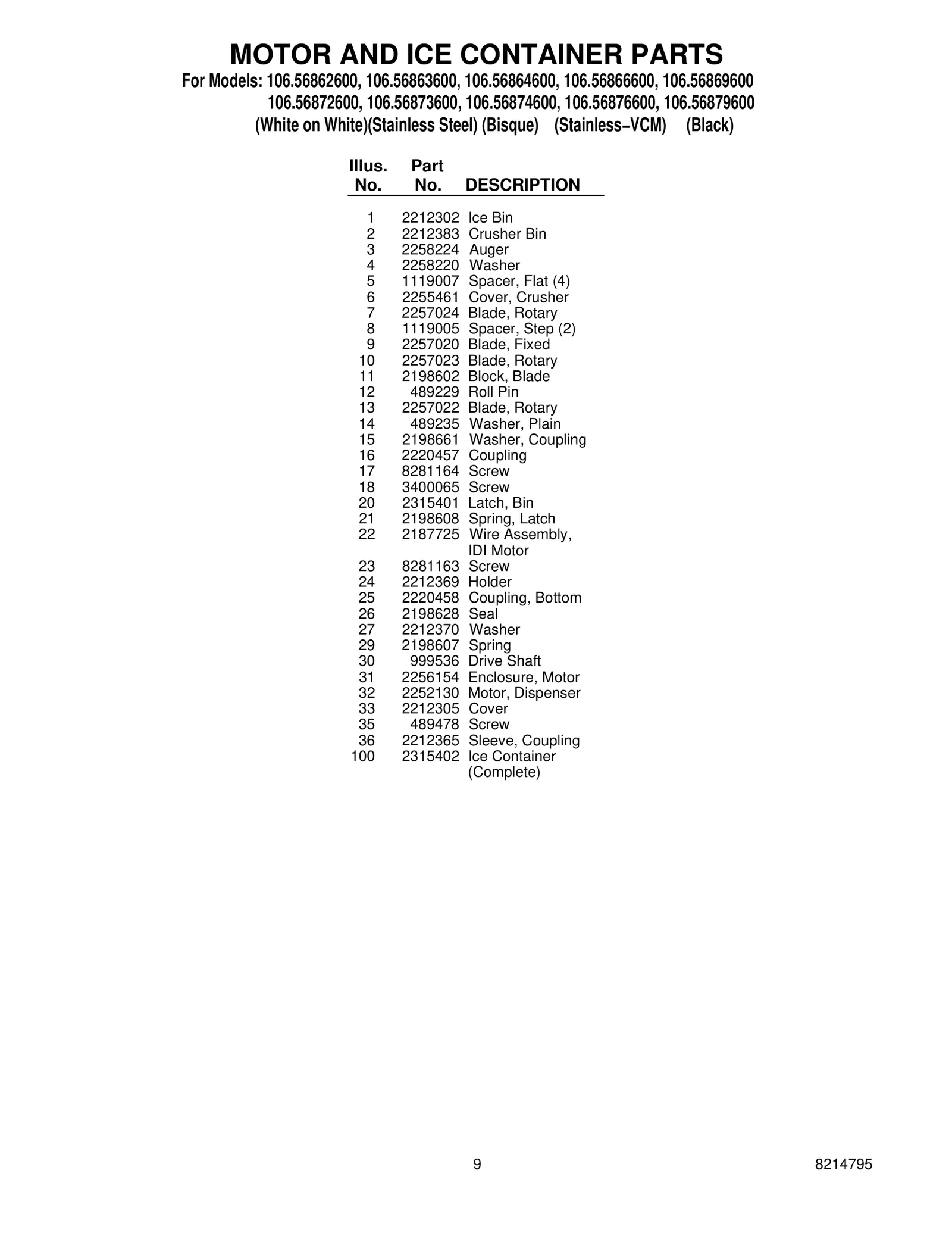MOTOR AND ICE CONTAINER PARTS
