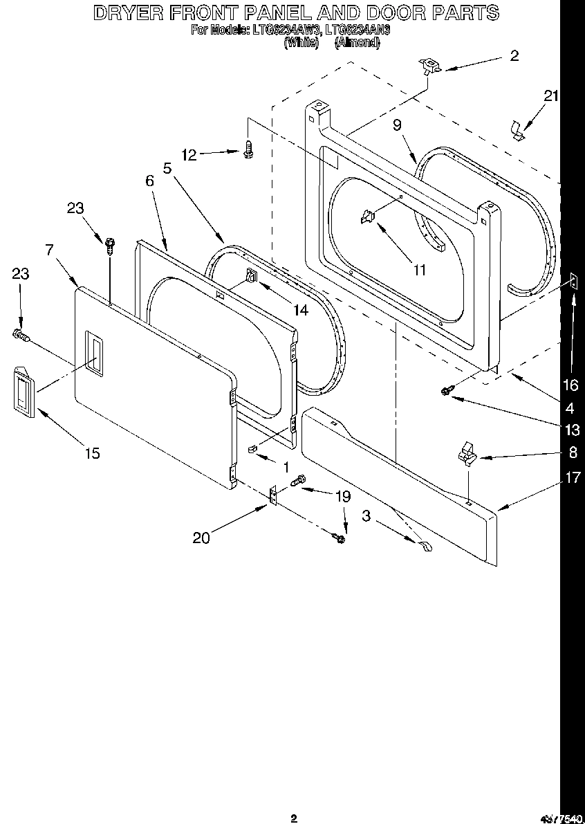 02 - DRYER FRONT PANEL AND DOOR