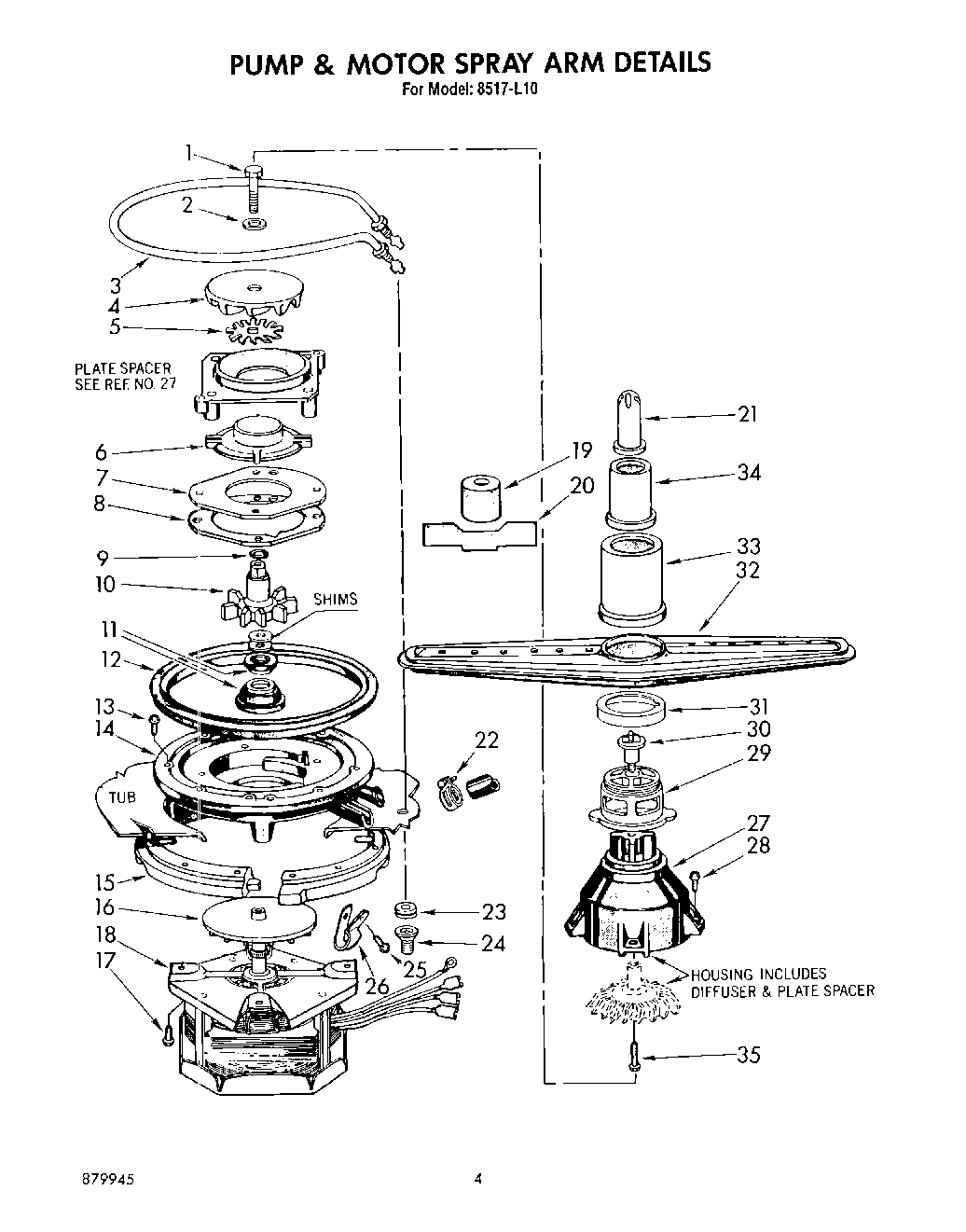 03 - PUMP AND MOTOR SPRAY ARM DETAIL