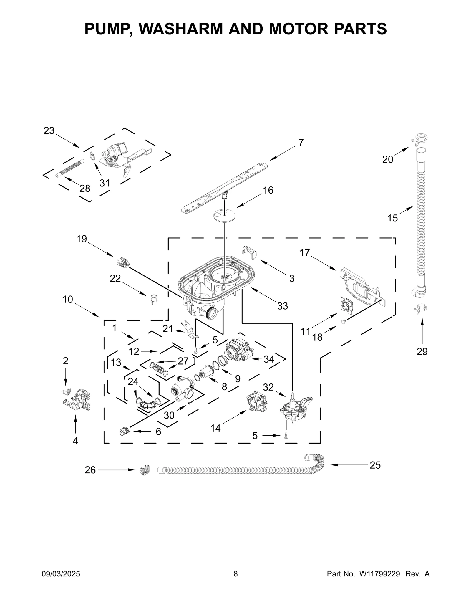 PUMP, WASHARM AND MOTOR PARTS