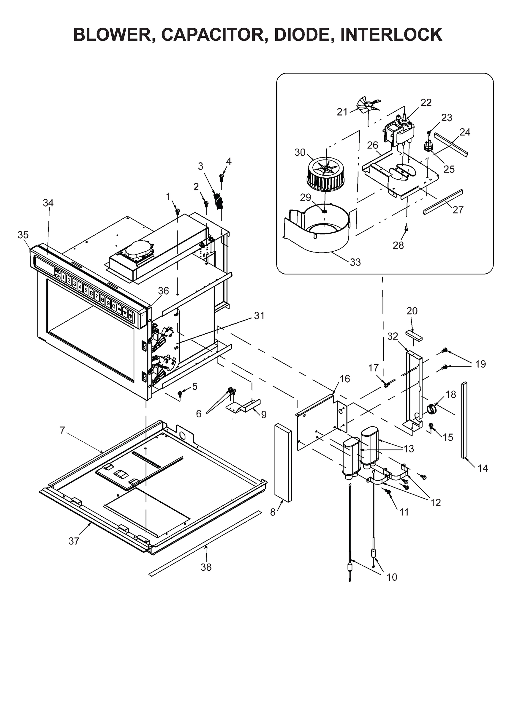 BLOWER, CAPACITOR, DIODE, INTERLOCK