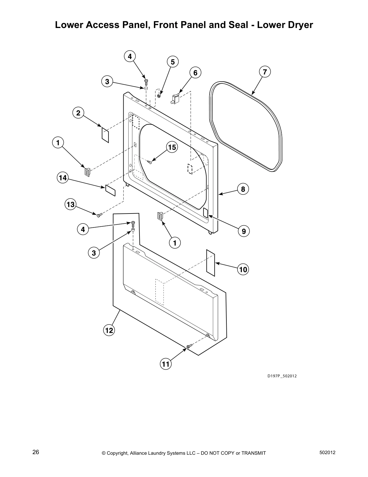 Lower Access Panel, Front Panel and Seal - Lower Dryer