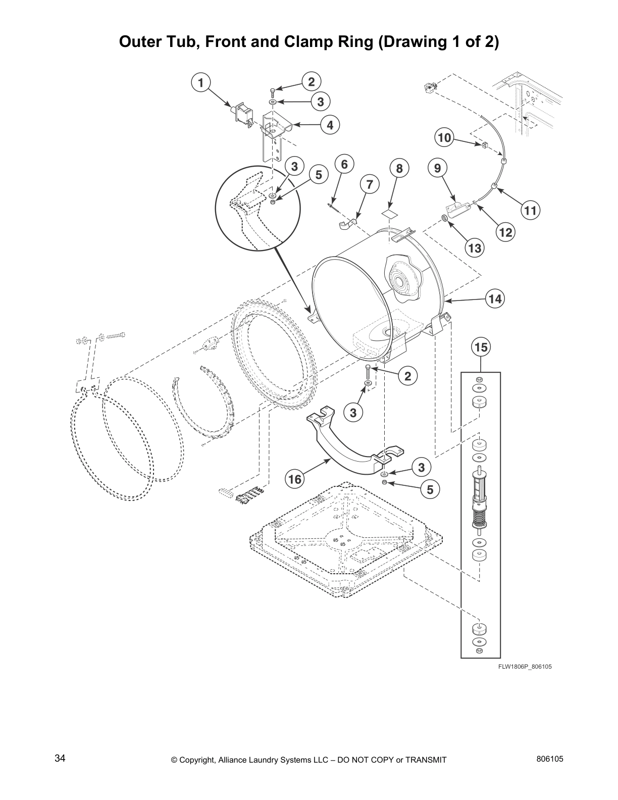 Outer Tub, Front and Clamp Ring (Drawing 1 of 2)