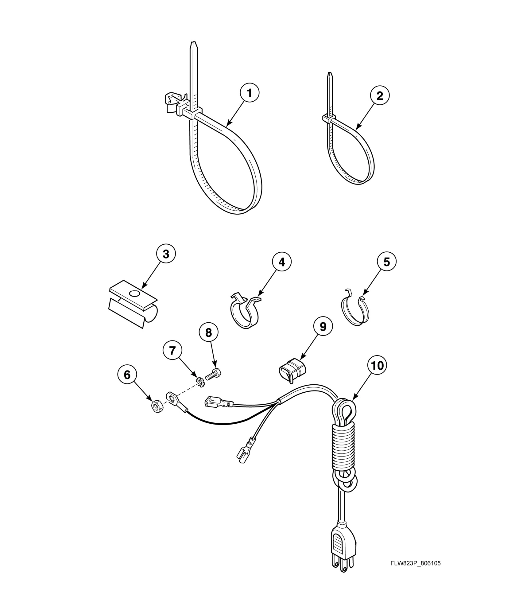 Washer Lead-In Cord, Wire Ties and Harness Clips