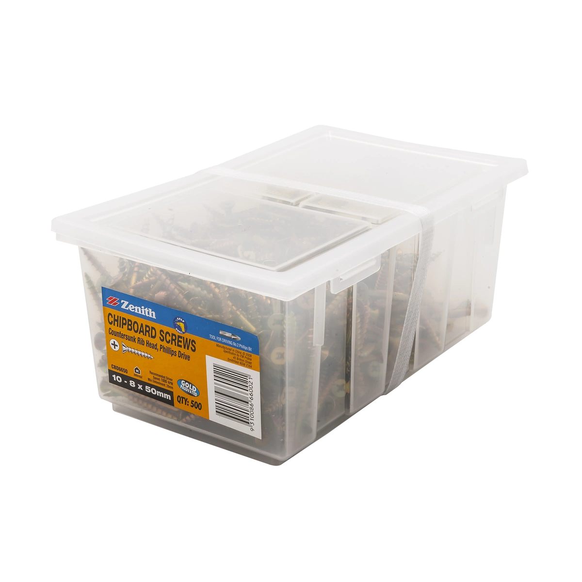 ZENITH® 10G x 50mm Gold Passivated, Phillips Drive, Chipboard Screws – Internal Use – 500 Pack