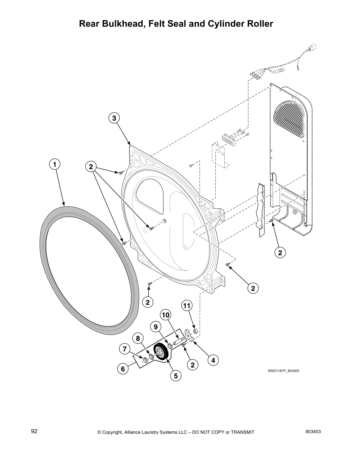 Rear Bulkhead, Felt Seal and Cylinder Roller