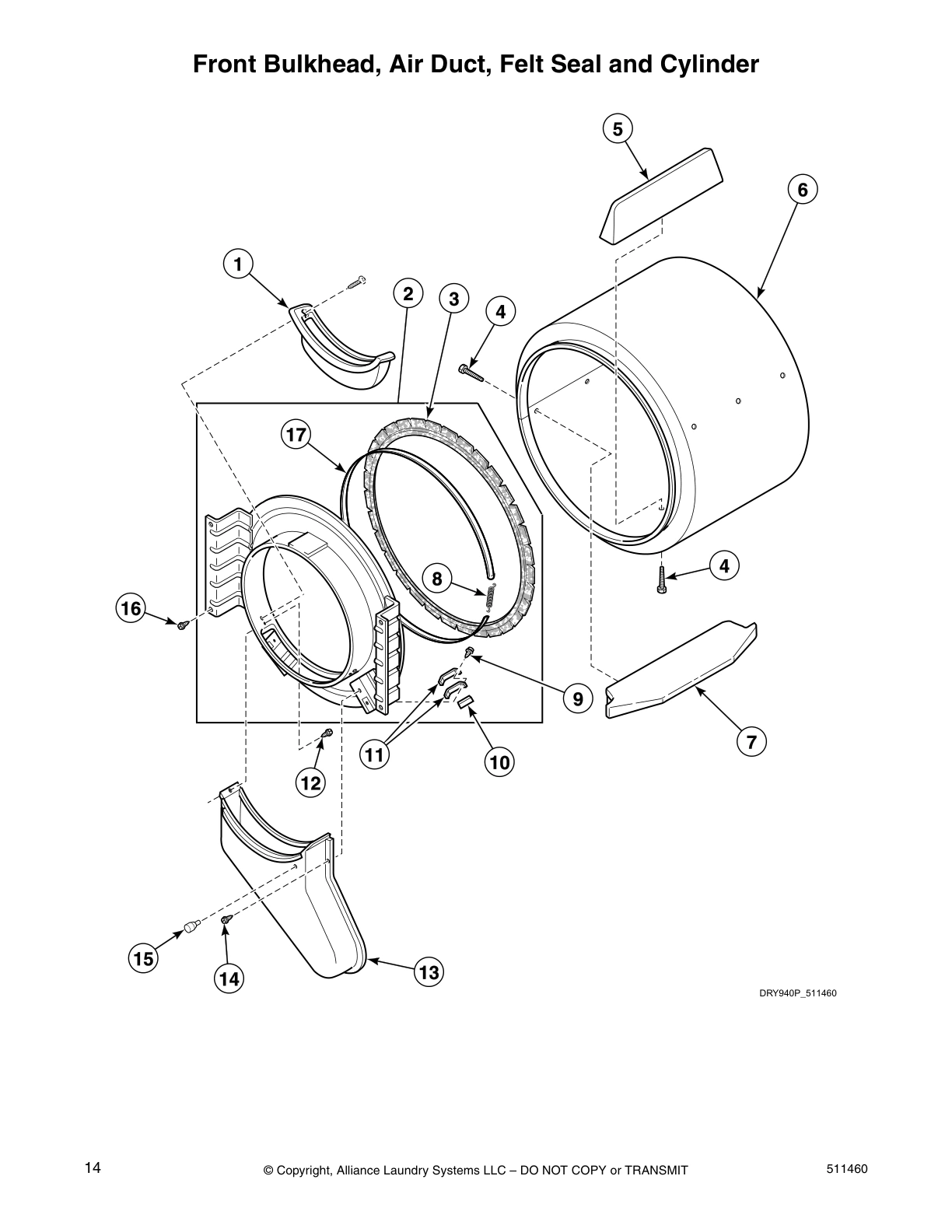 Front Bulkhead, Air Duct, Felt Seal and Cylinder