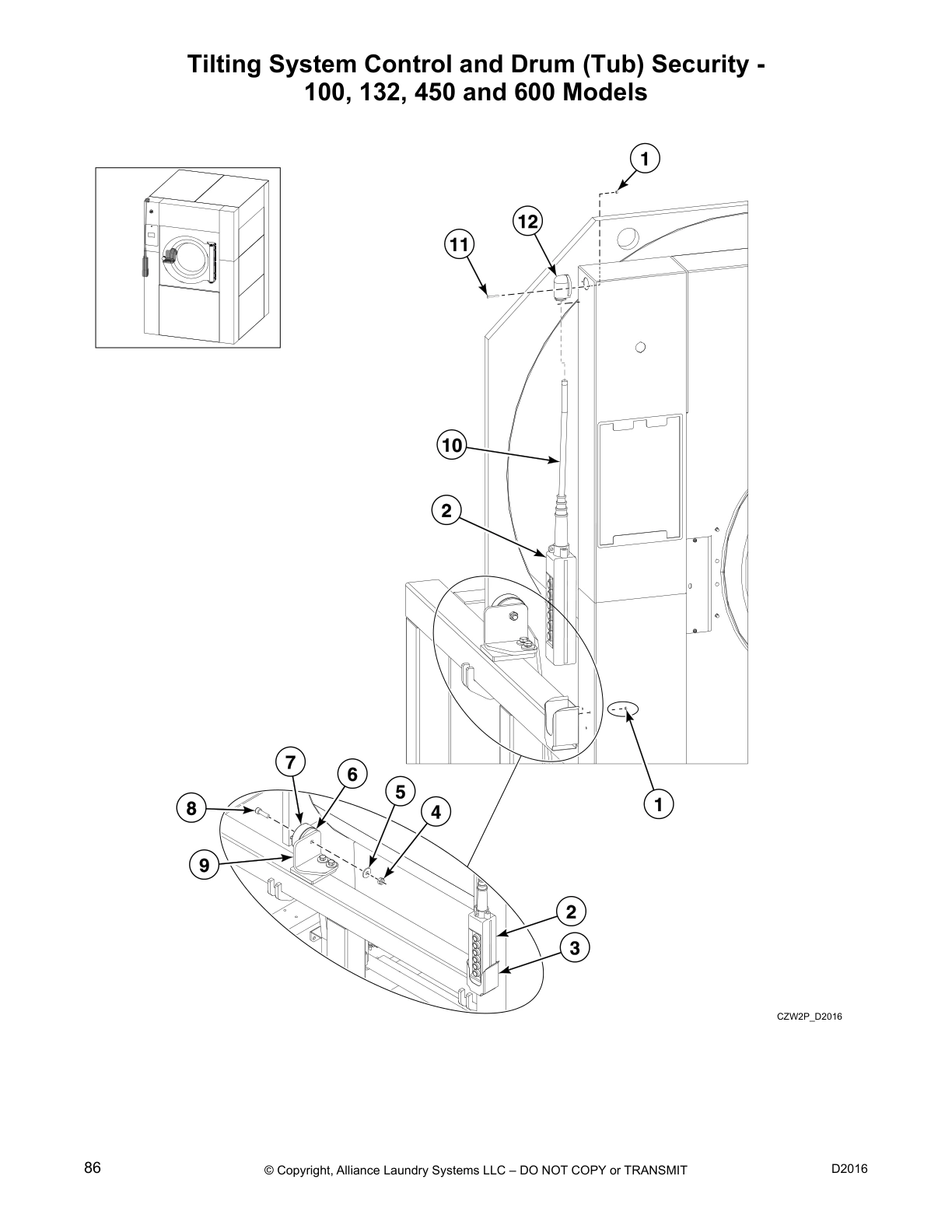 Tilting System Control and Drum (Tub) Security - 
100, 132, 450 and 600 Models