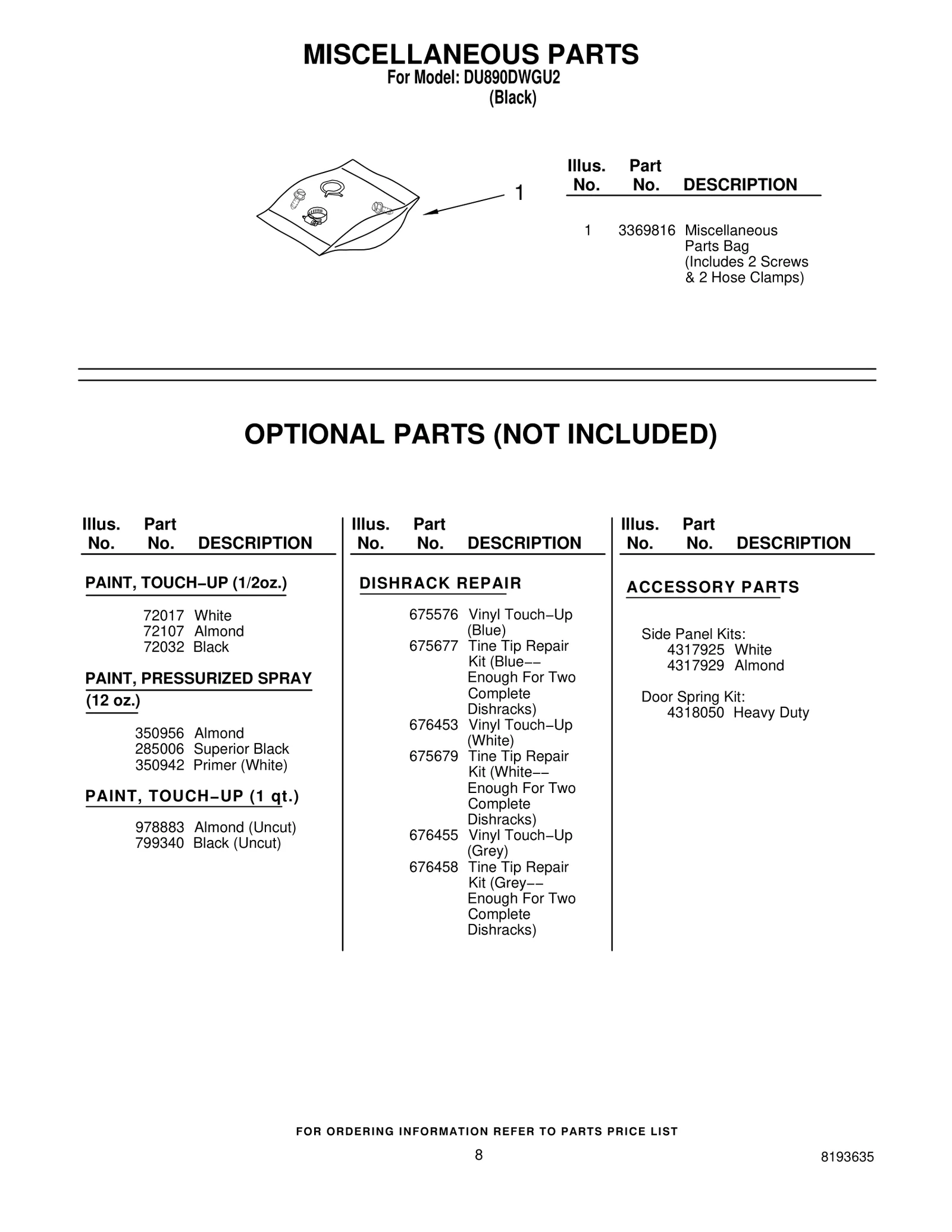 OPTIONAL PARTS (NOT INCLUDED)