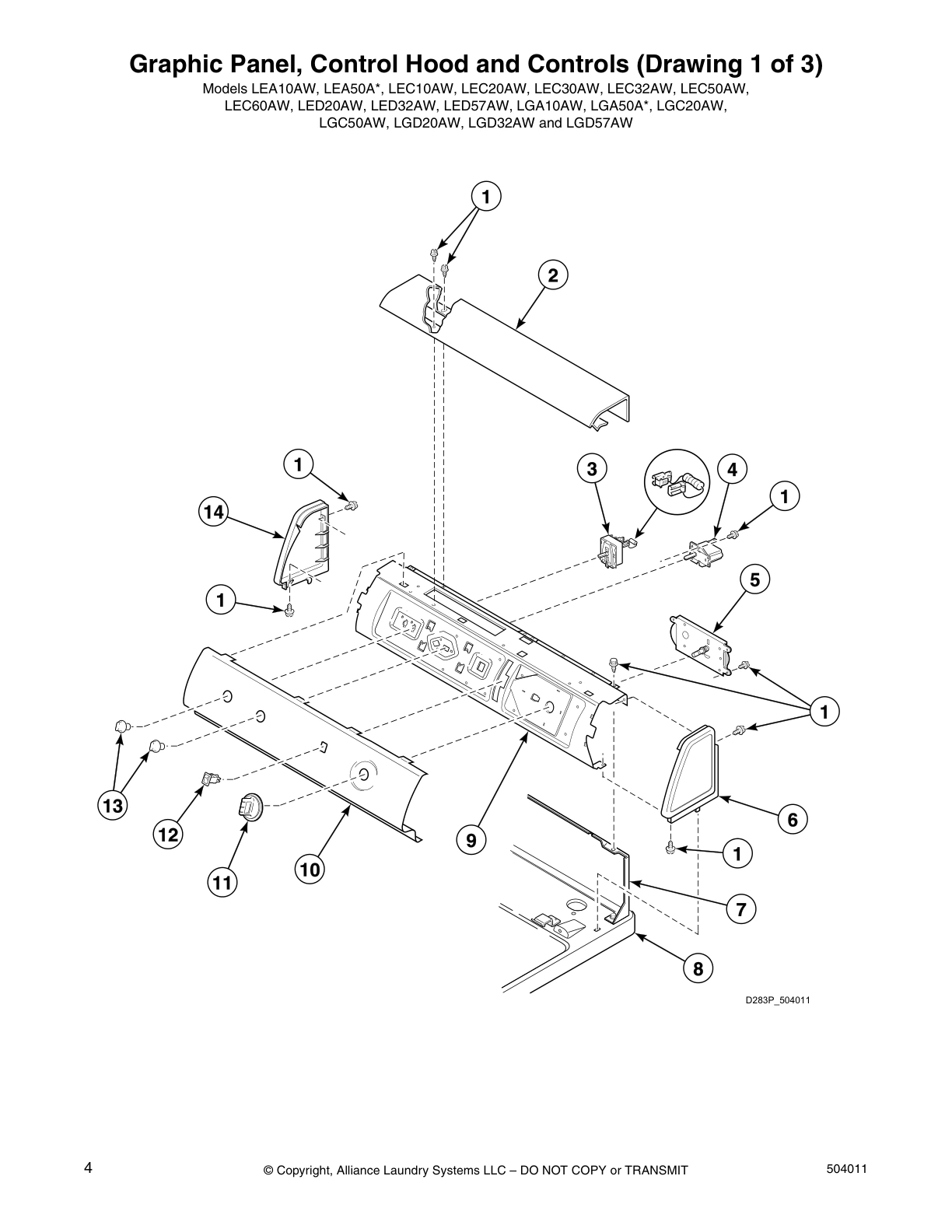 Graphic Panel, Control Hood and Controls (Drawing 1 of 3)