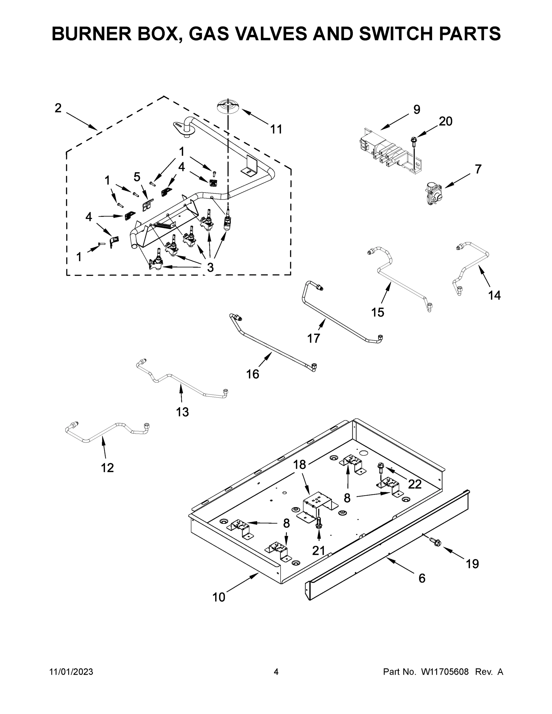 03 - BURNER BOX, GAS VALVES AND SWITCH PARTS