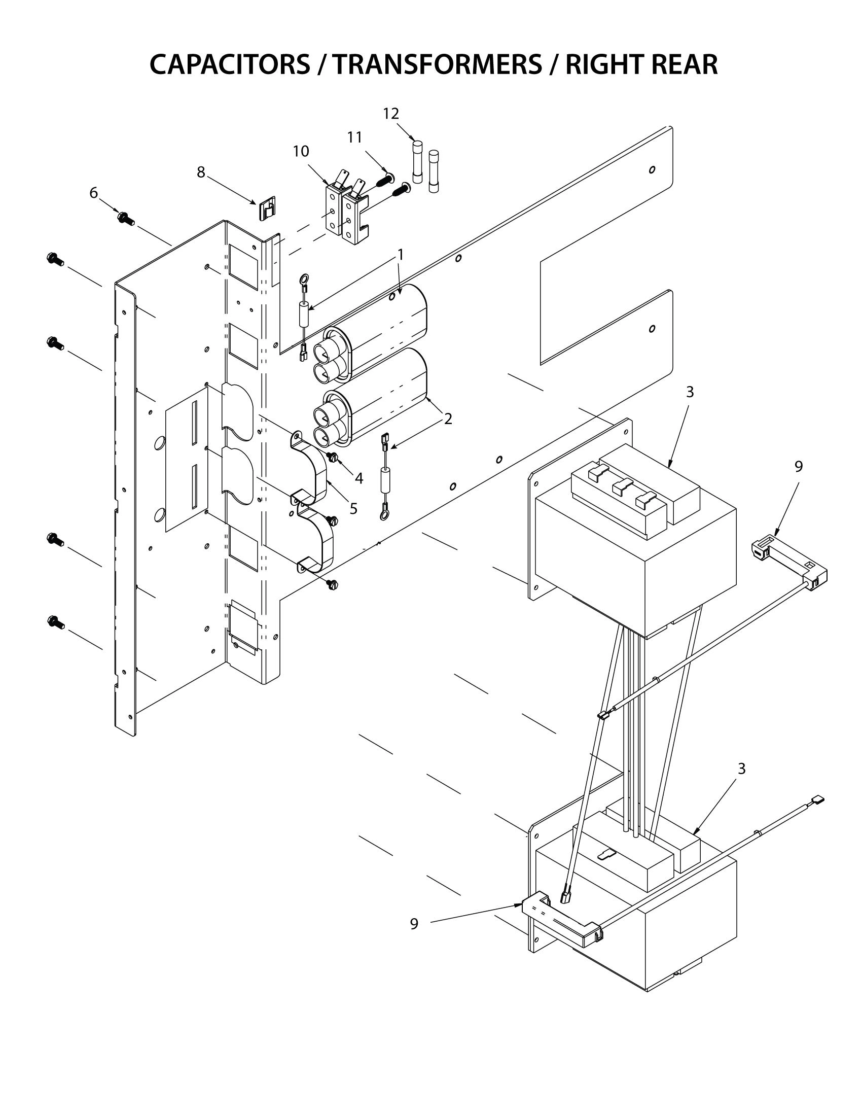 CAPACITORS / TRANSFORMERS - RIGHT REAR