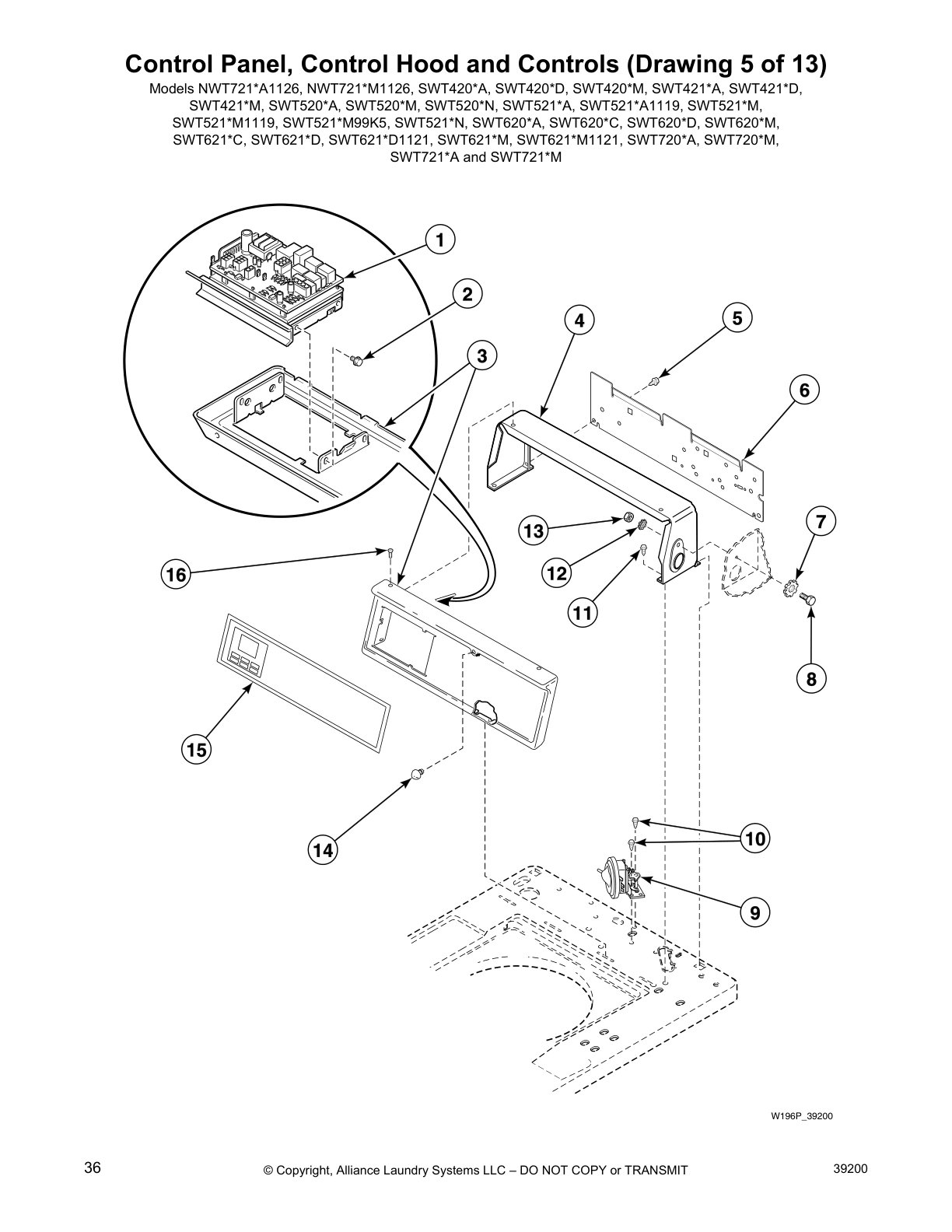 Control Panel, Control Hood and Controls (Drawing 5 of 13)