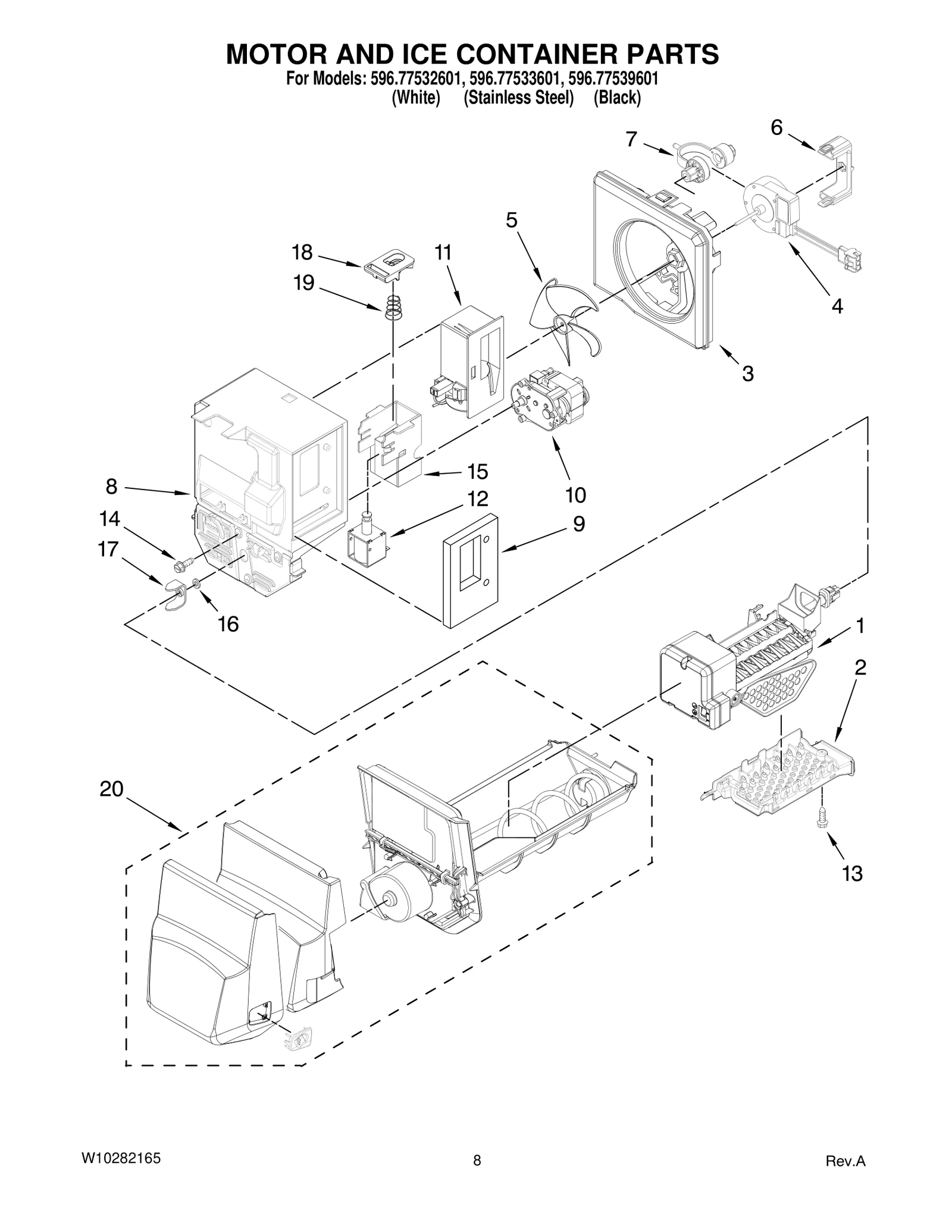 MOTOR AND ICE CONTAINER PARTS