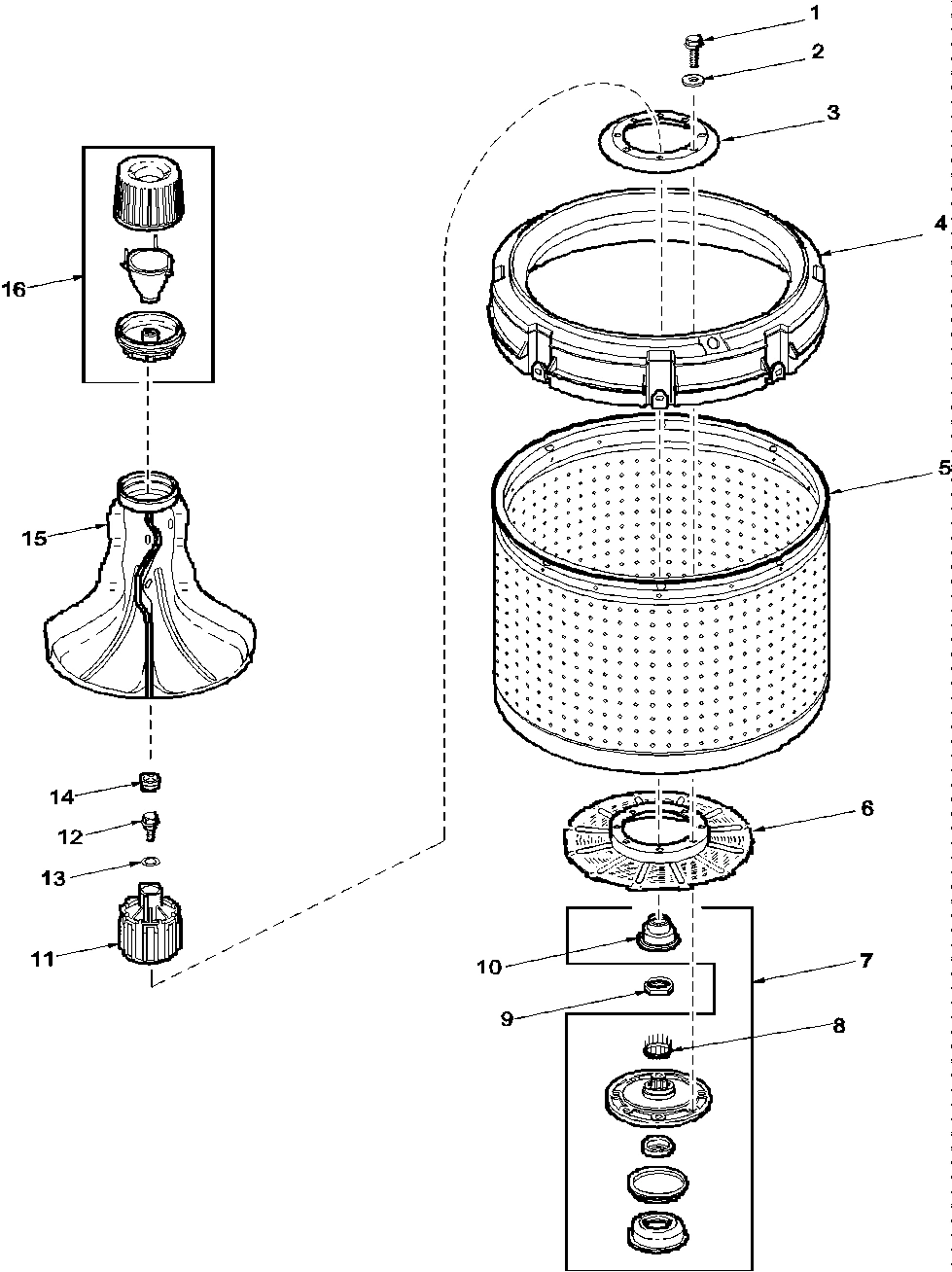 01 - AGITATOR, DRIVE BELL, WASHTUB AND HUB