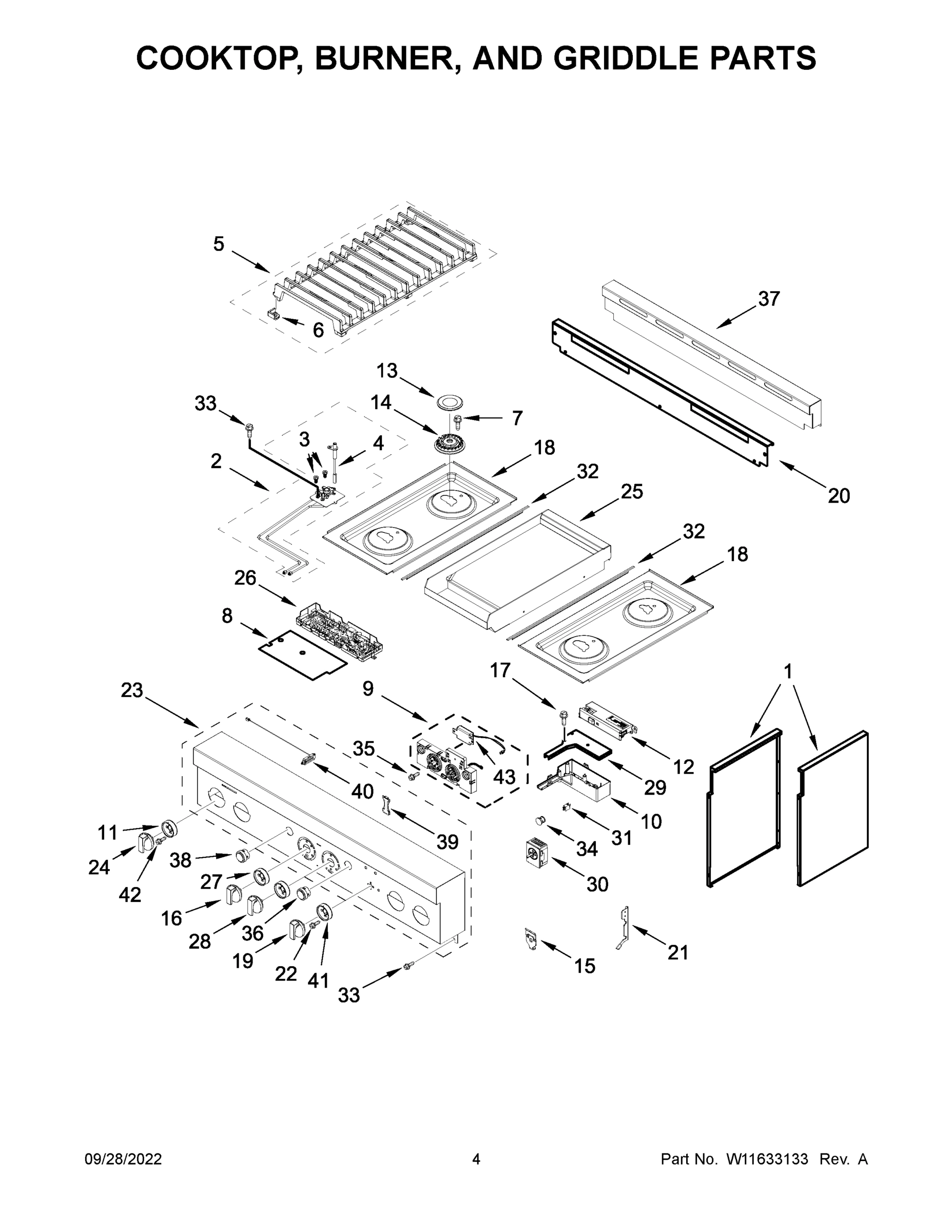 03 - COOKTOP, BURNER, AND GRIDDLE PARTS