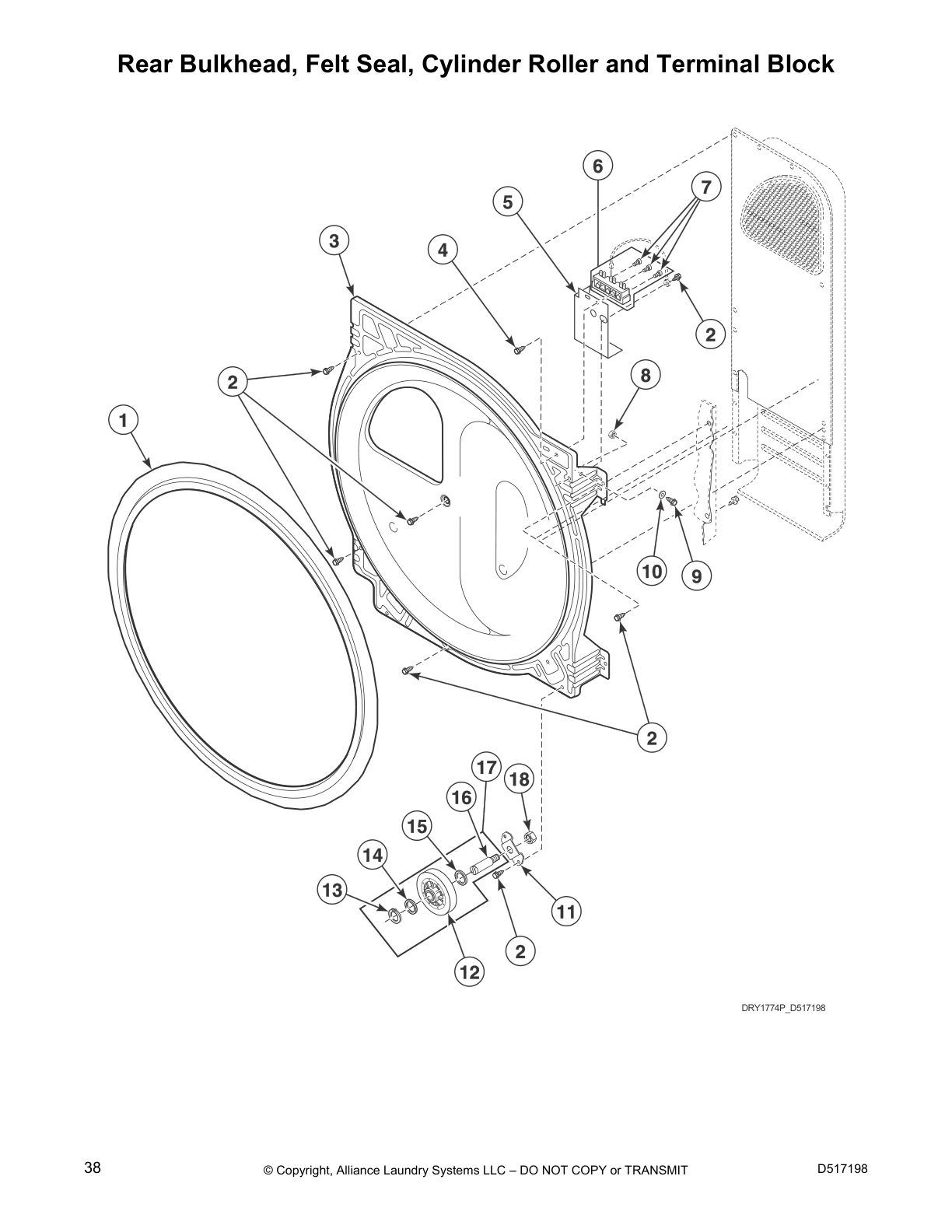 Rear Bulkhead, Felt Seal, Cylinder Roller and Terminal Block