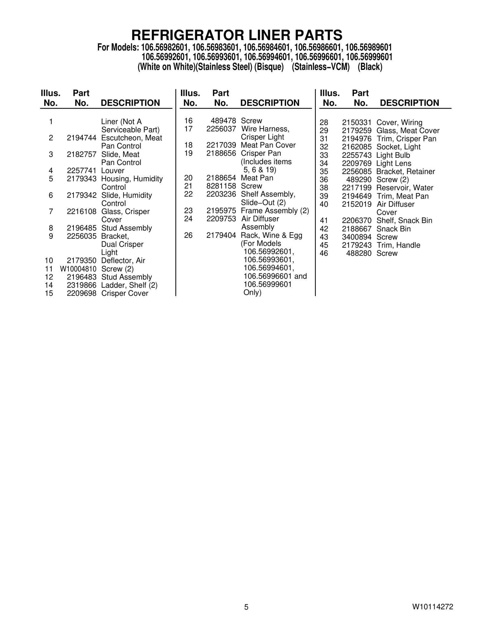 REFRIGERATOR LINER PARTS