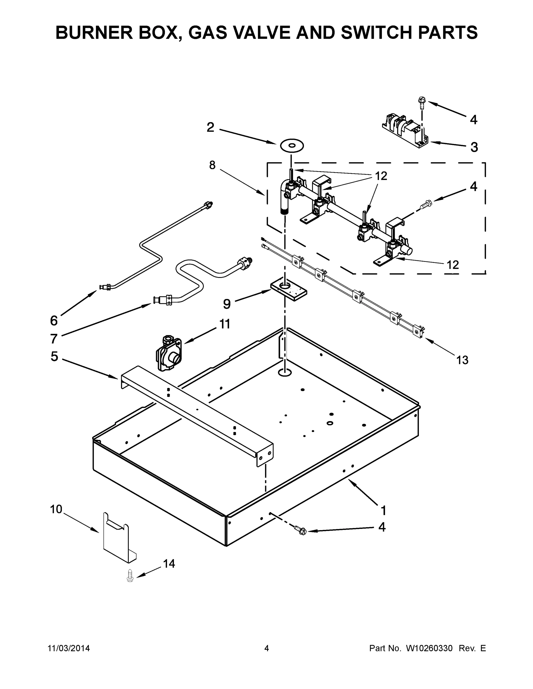 03 - BURNER BOX, GAS VALVE AND SWITCH PARTS