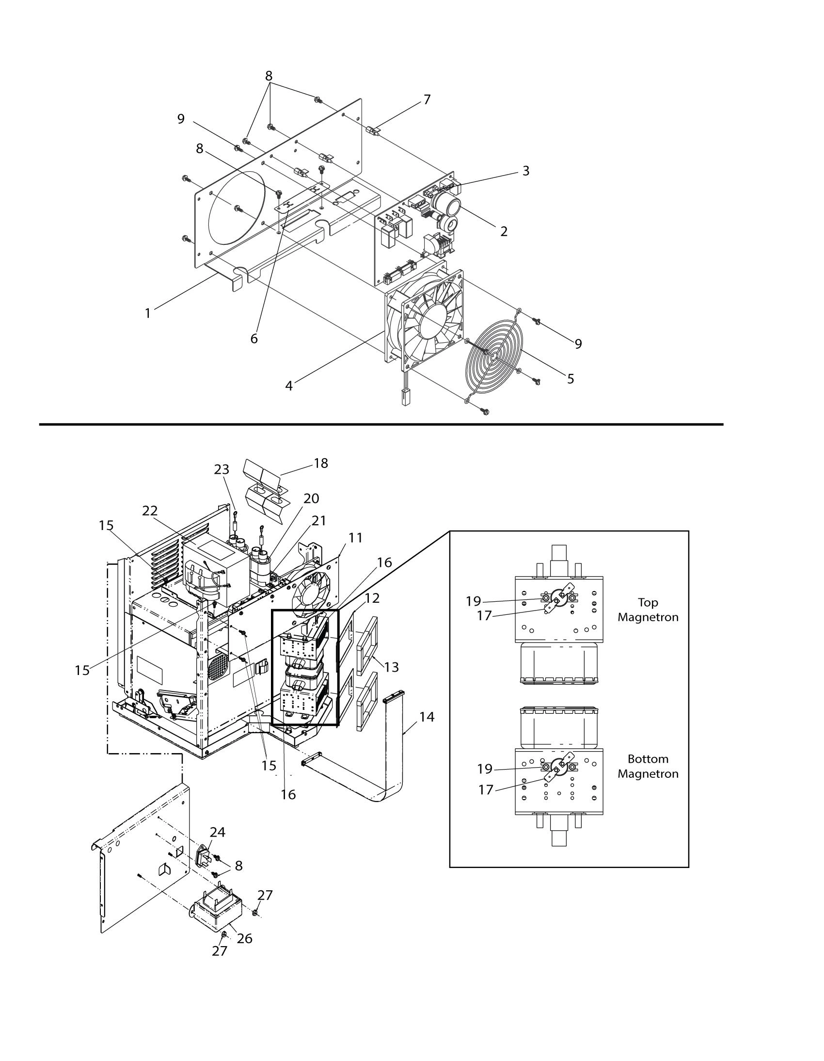 MAIN CONTROL BOARD / FAN / MAGNETRONS / TRANSFORMERS