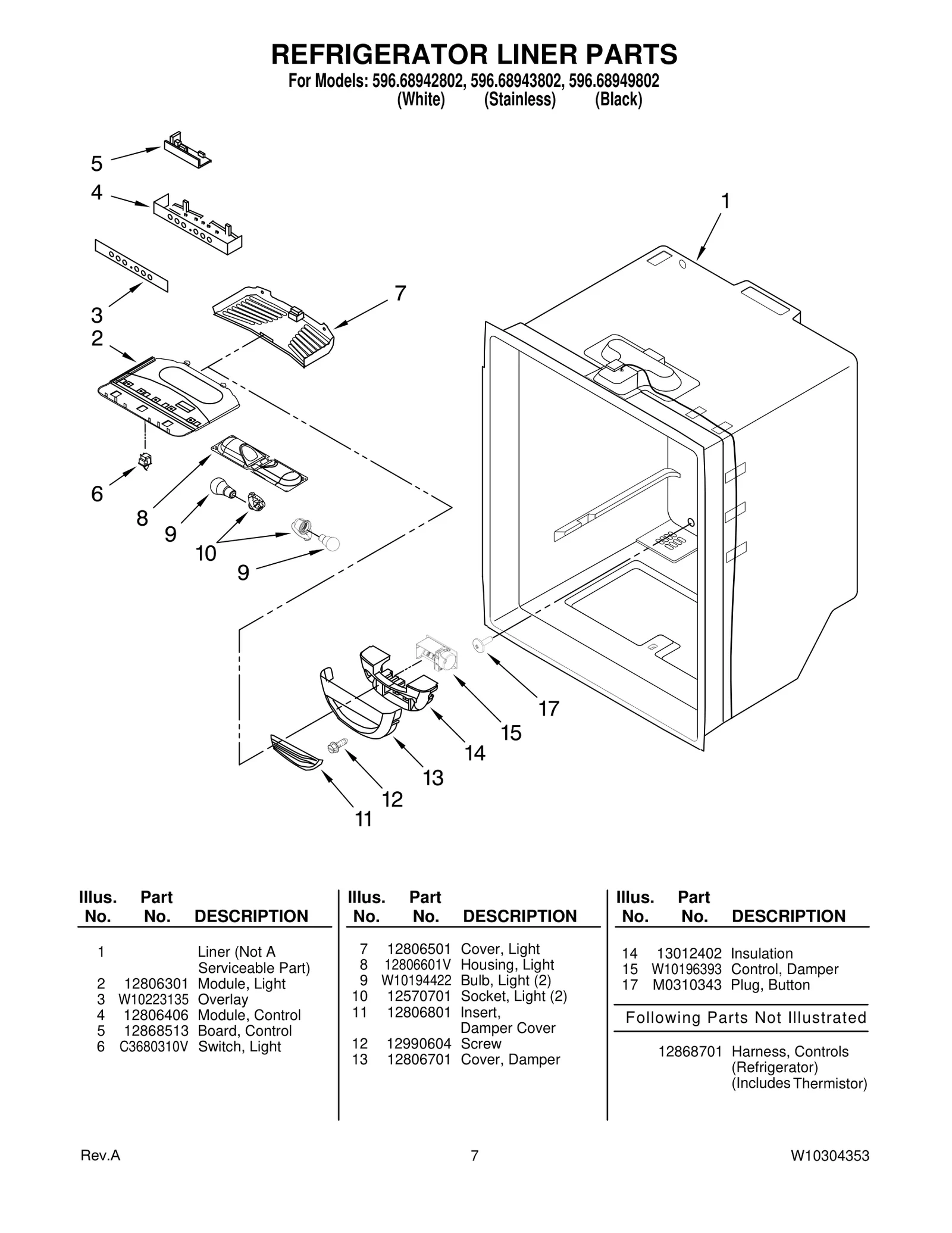 REFRIGERATOR LINER PARTS