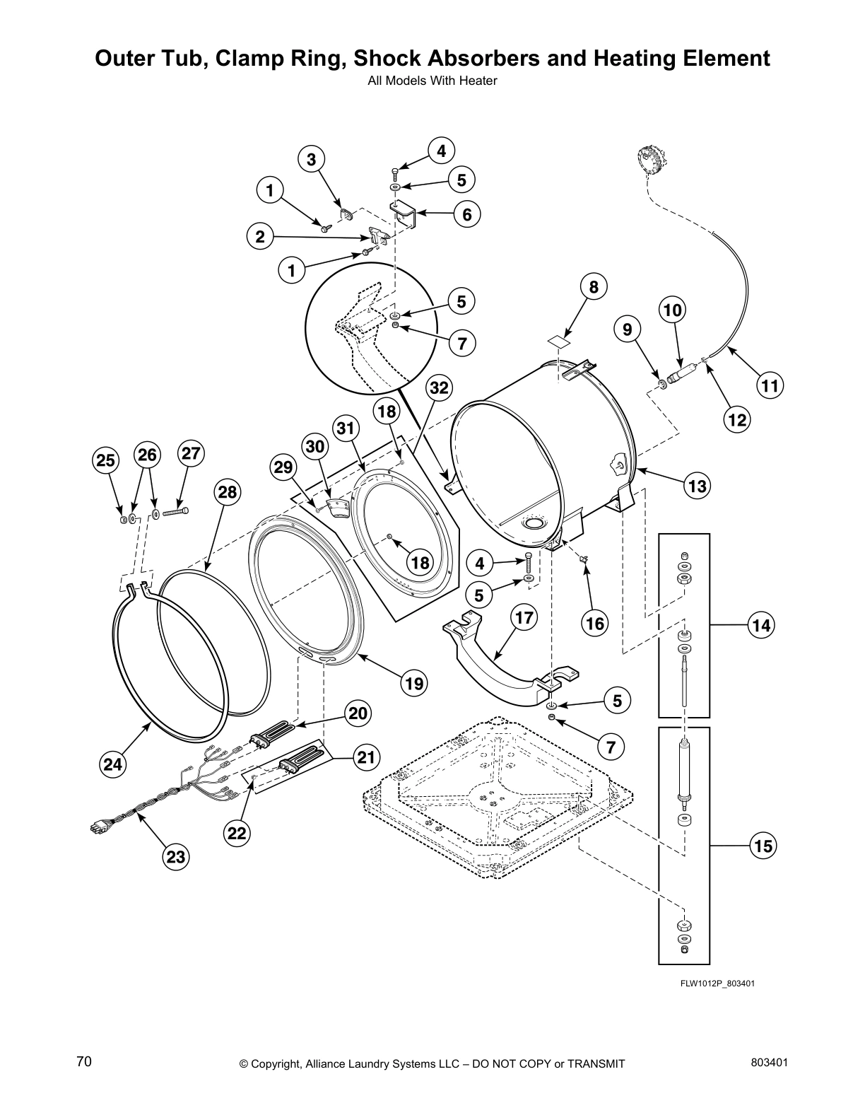 Outer Tub, Clamp Ring, Shock Absorbers and Heating Element