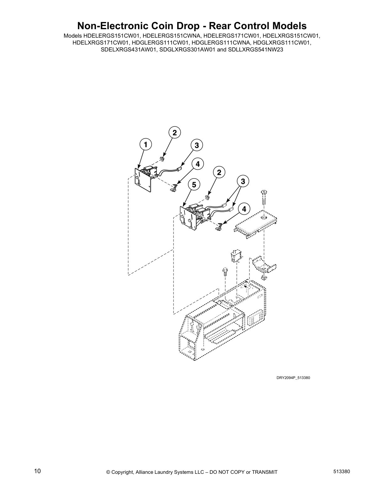 Non-Electronic Coin Drop - Rear Control Models