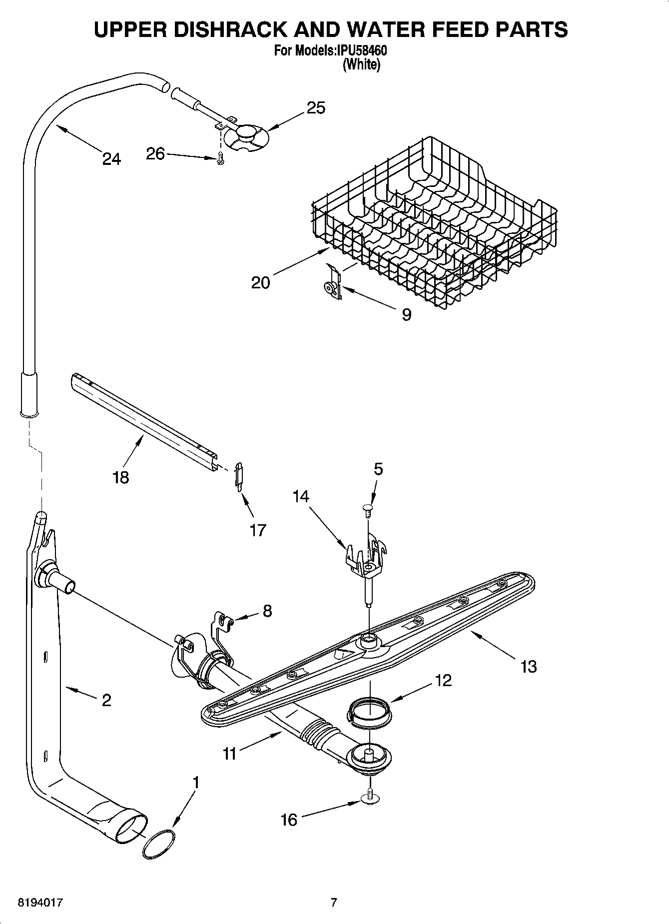 05 - UPPER DISHRACK AND WATER FEED PARTS