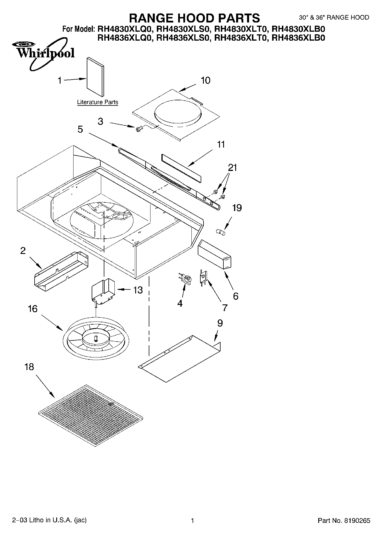 01 - RANGE HOOD PARTS