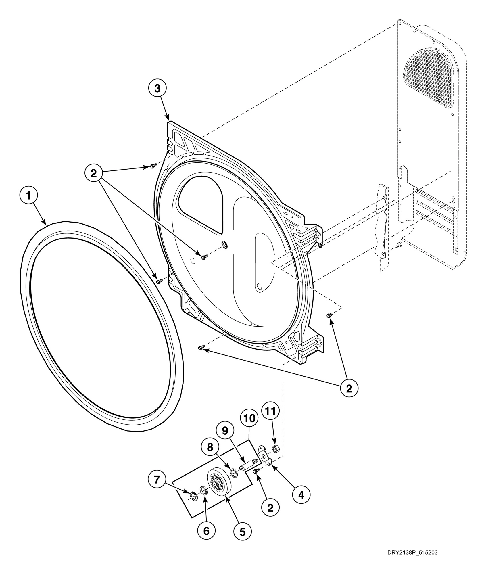 Rear Bulkhead, Felt Seal and Cylinder Roller