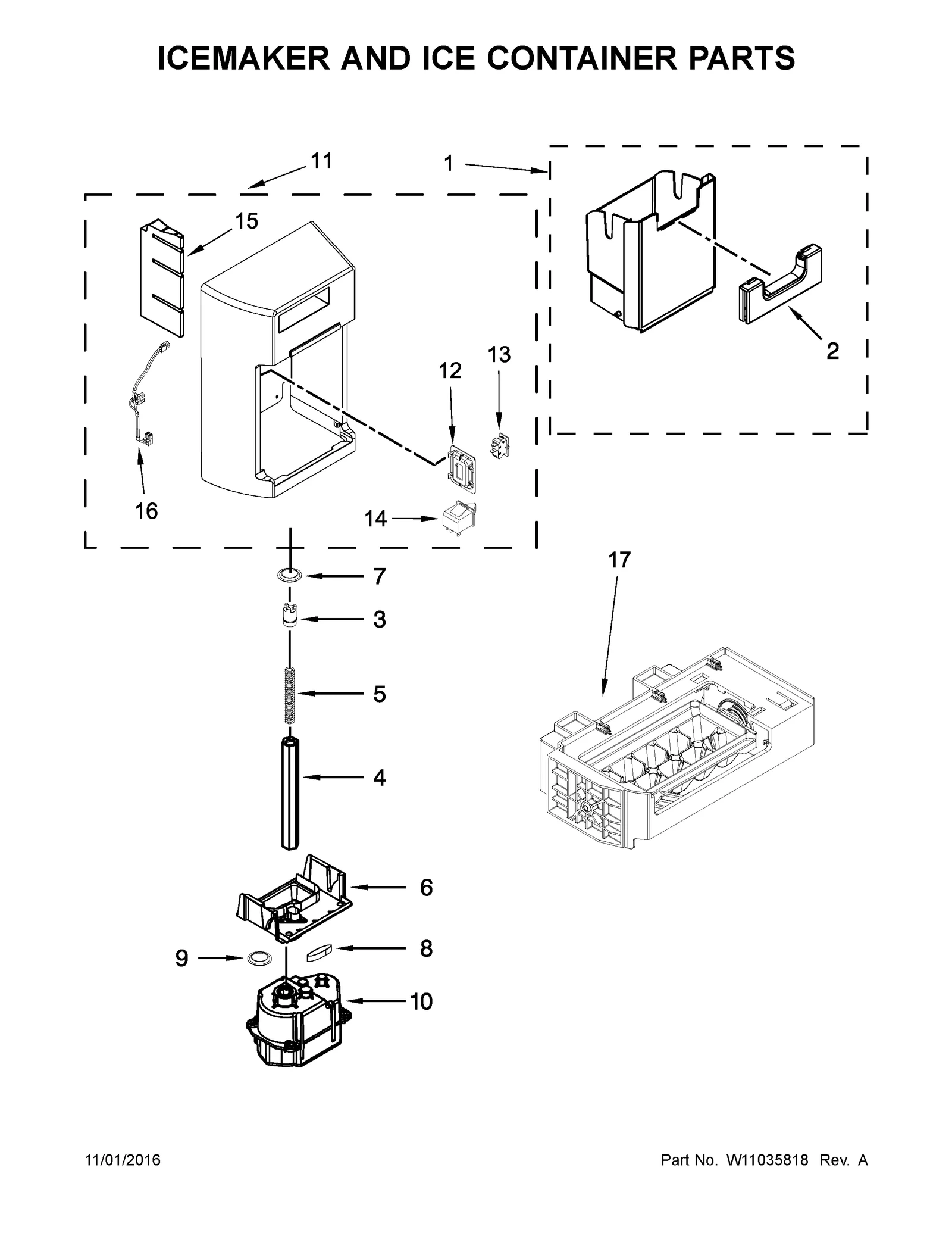 ICEMAKER AND ICE CONTAINER PARTS