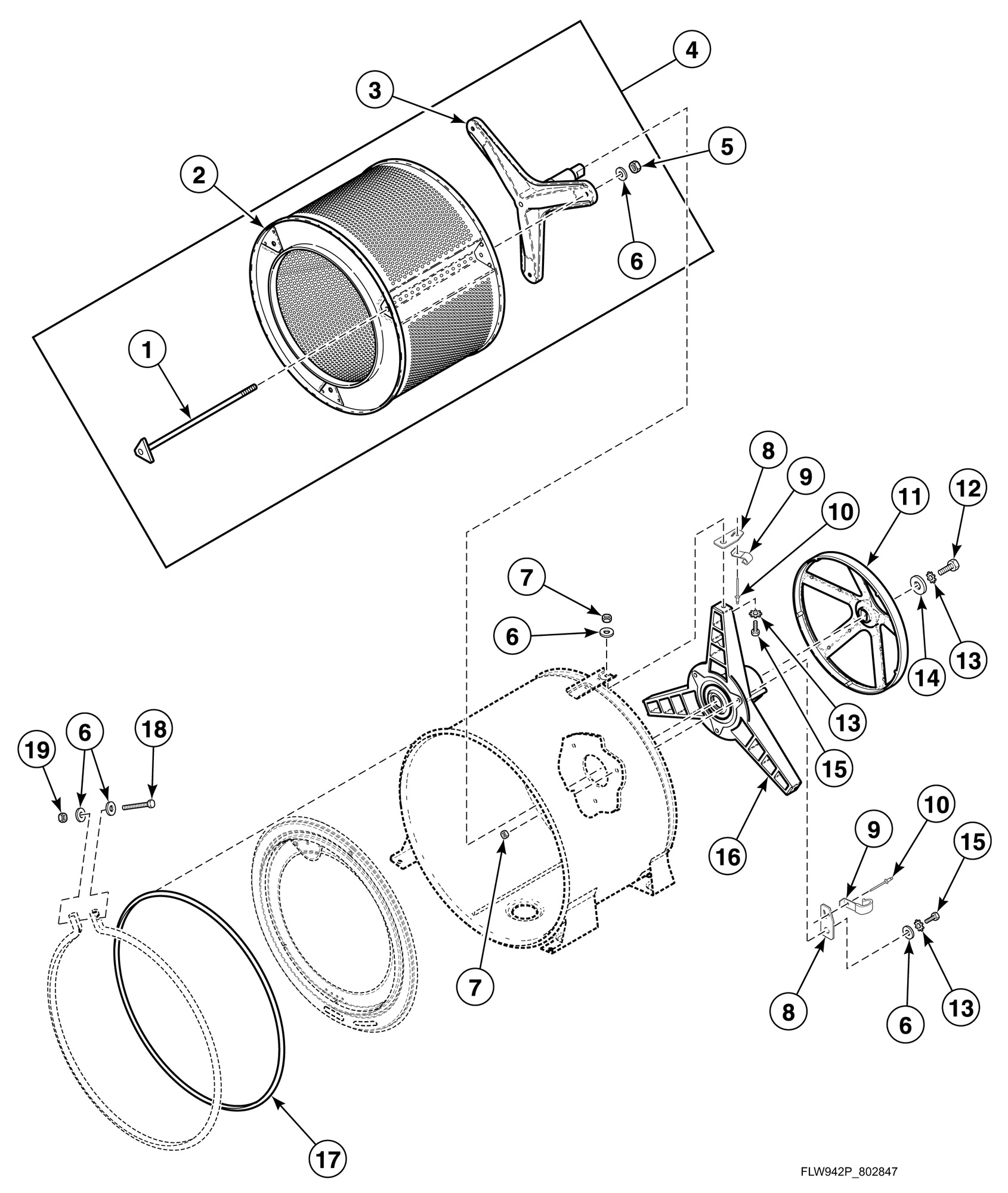 Inner Basket, Trunnion, Bearing Housing and Pulley