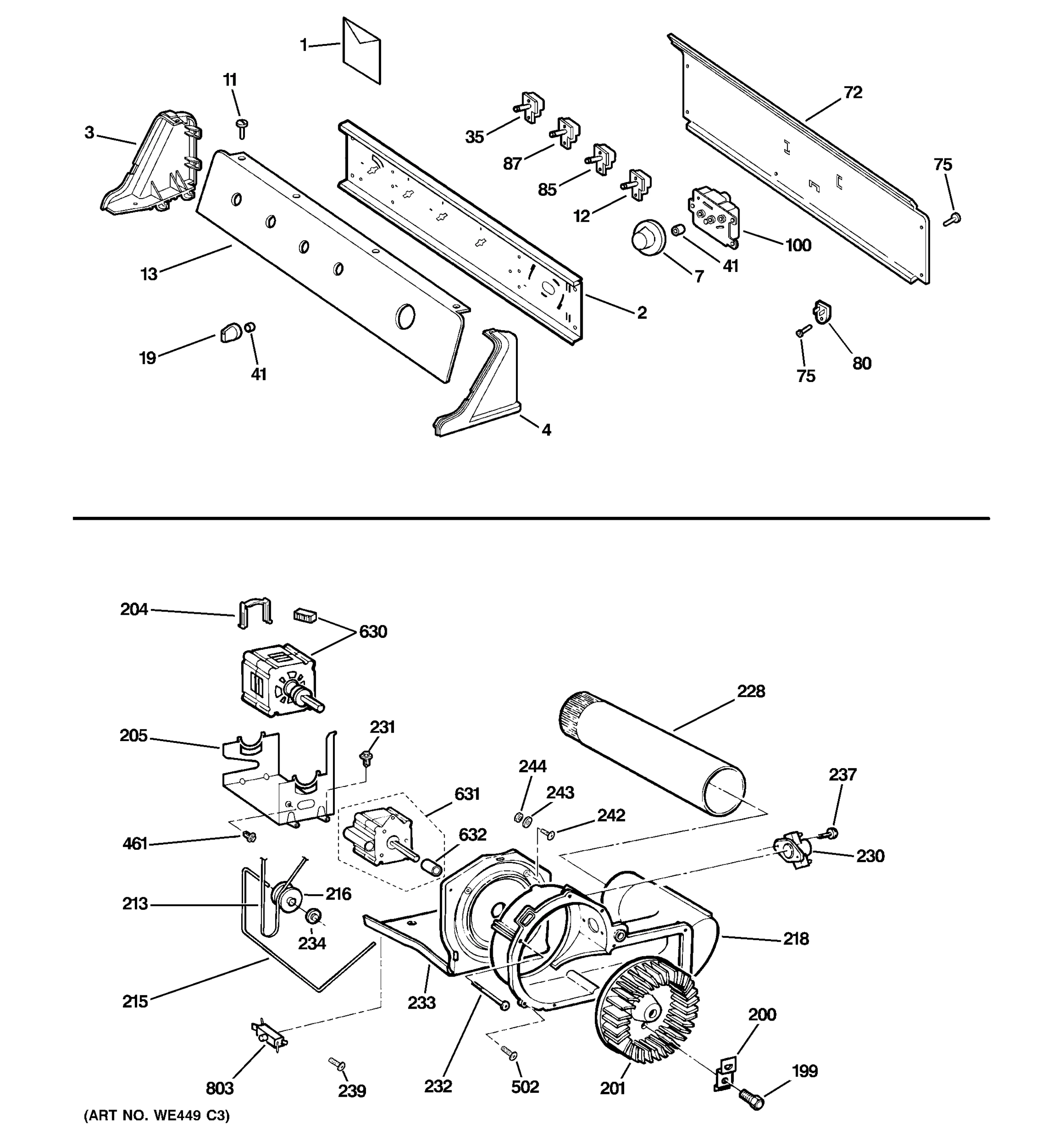 CONTROLS, BACKSPLASH, BLOWER & MOTOR