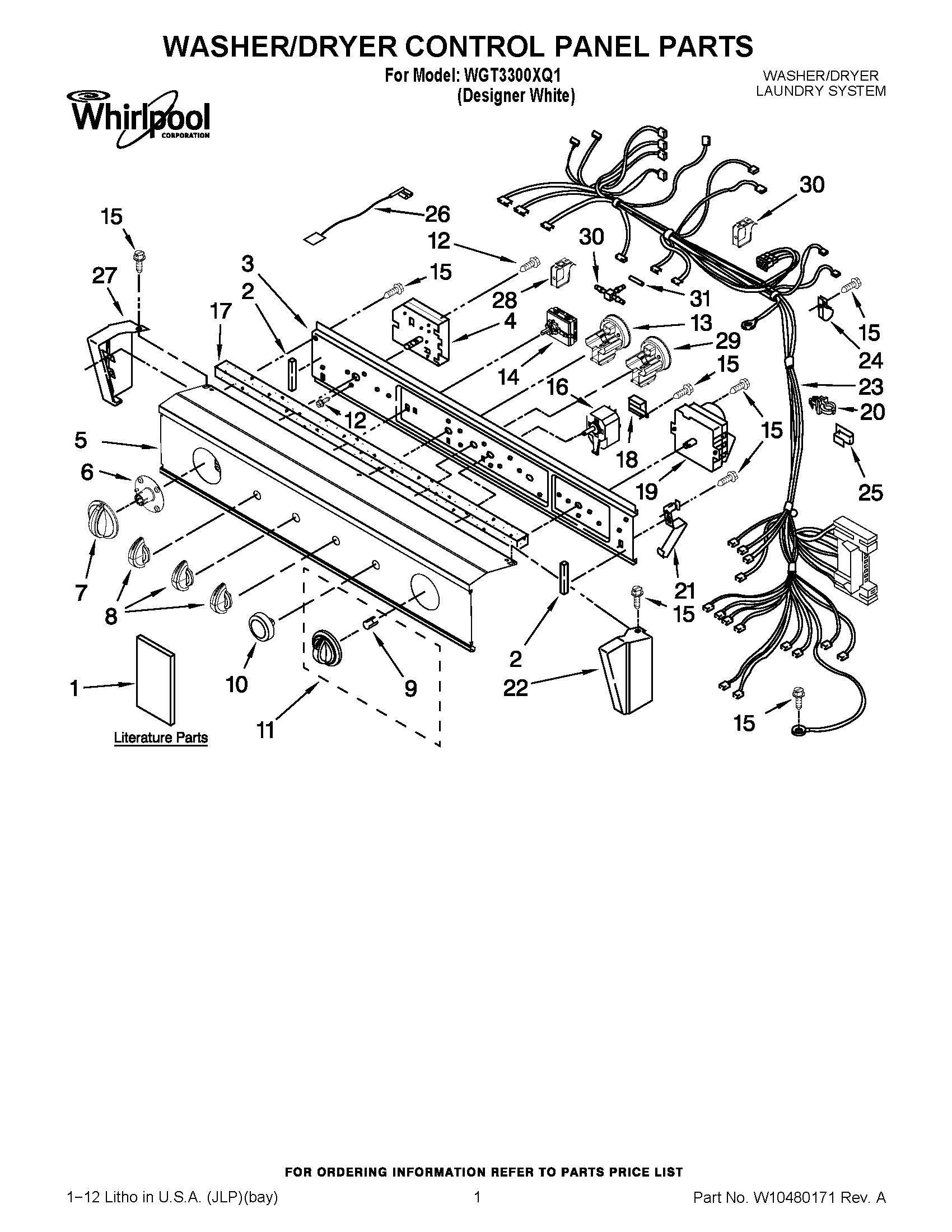 01 - WASHER/DRYER CONTROL PANEL PARTS
