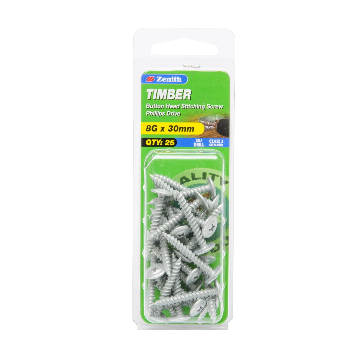 ZENITH® 8G x 30mm Class 3 Galvanised, Phillips Drive, Stitching Screws – External Use – 25 Pack