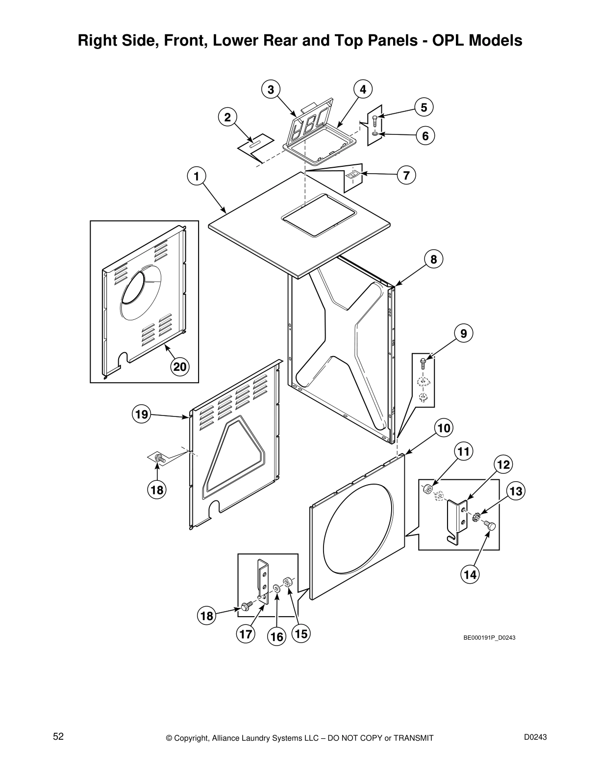 Right Side, Front, Lower Rear and Top Panels - OPL Models