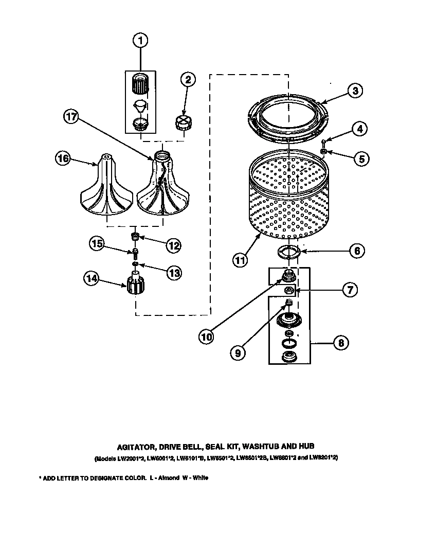 02 - AGITATOR/DRIVE BELL/SEAL KIT/TUB & HUB