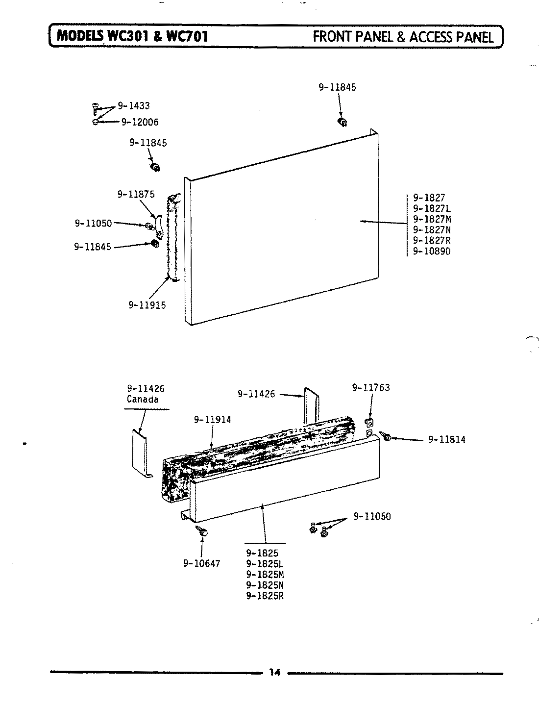 10 - FRONT PANEL & ACCESS PANEL (WC301)