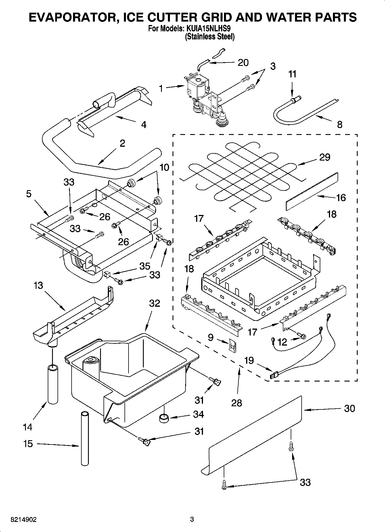 02 - EVAPORATOR, ICE CUTTER GRID AND WATER PARTS