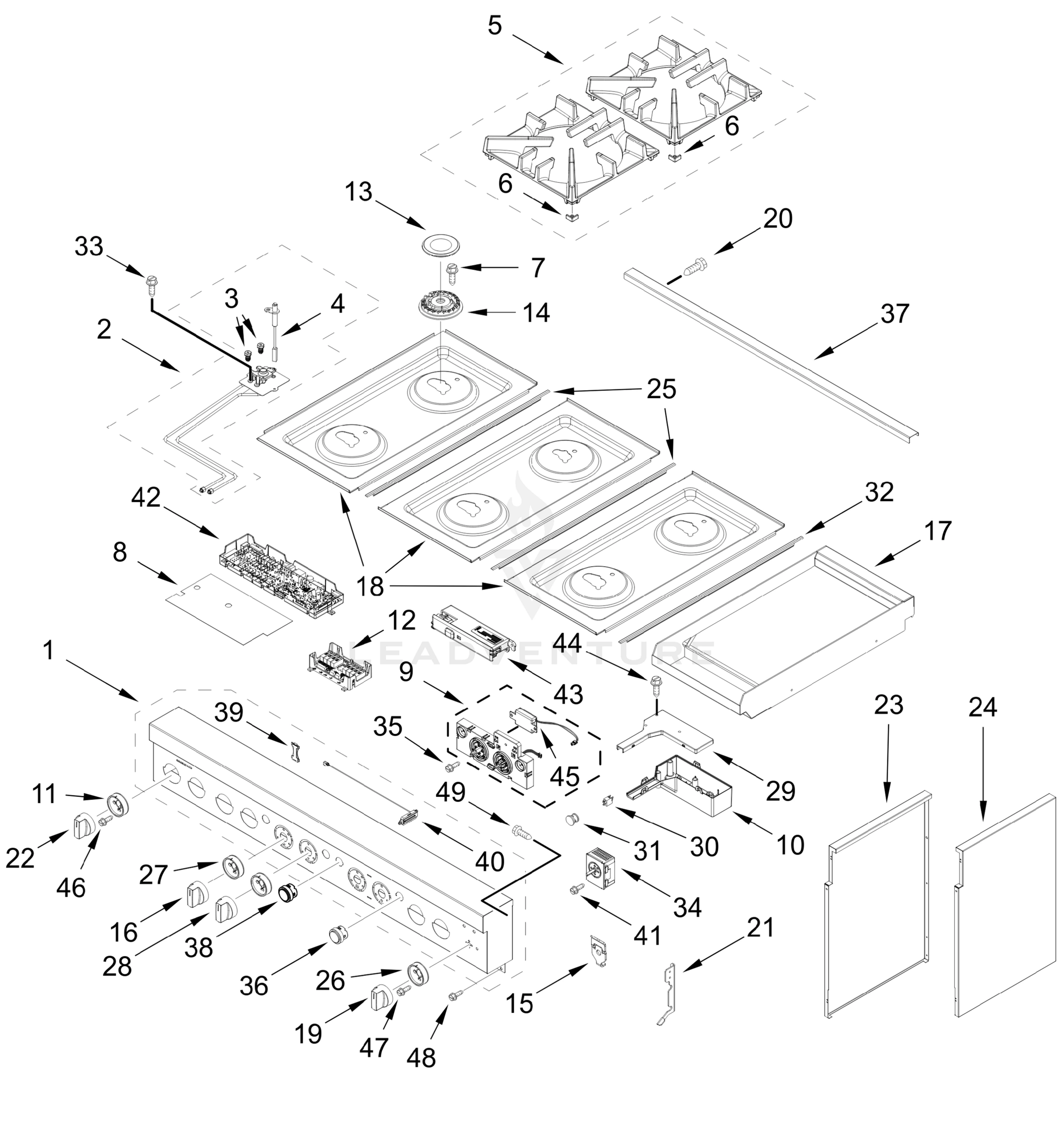 COOKTOP, BURNER AND GRATE PARTS