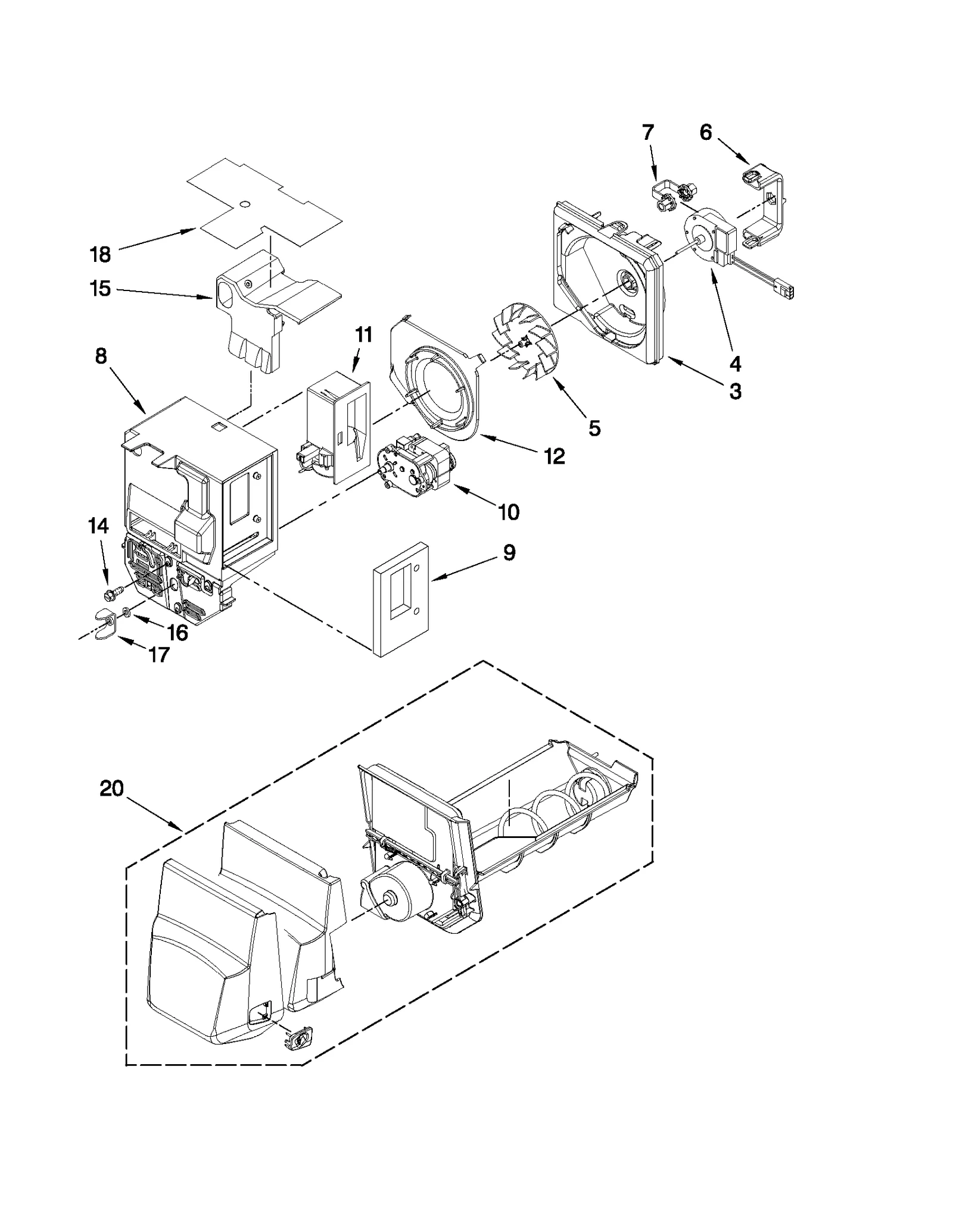 MOTOR AND ICE CONTAINER PARTS
